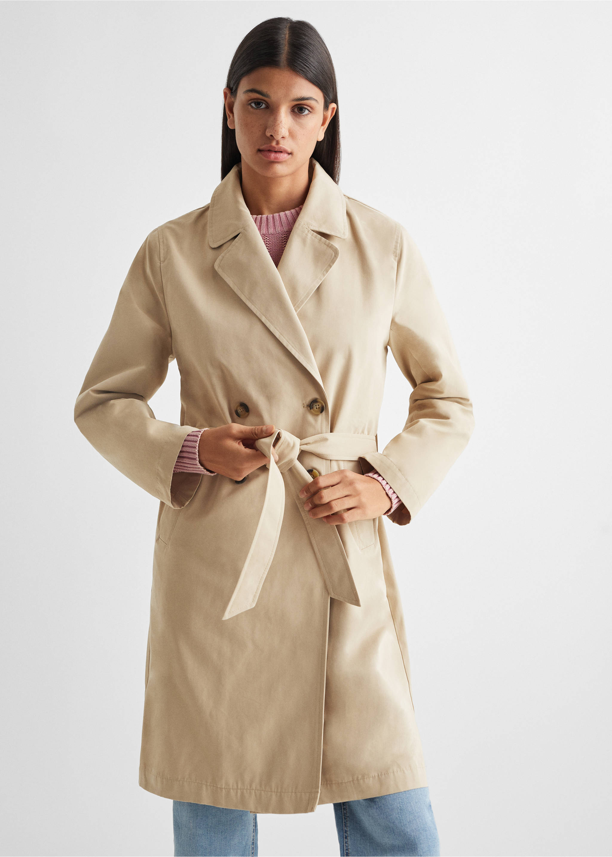 Klassischer Trenchcoat mit Gürtel - Mittlere Ansicht, Beige. Ref: 67040374-00.