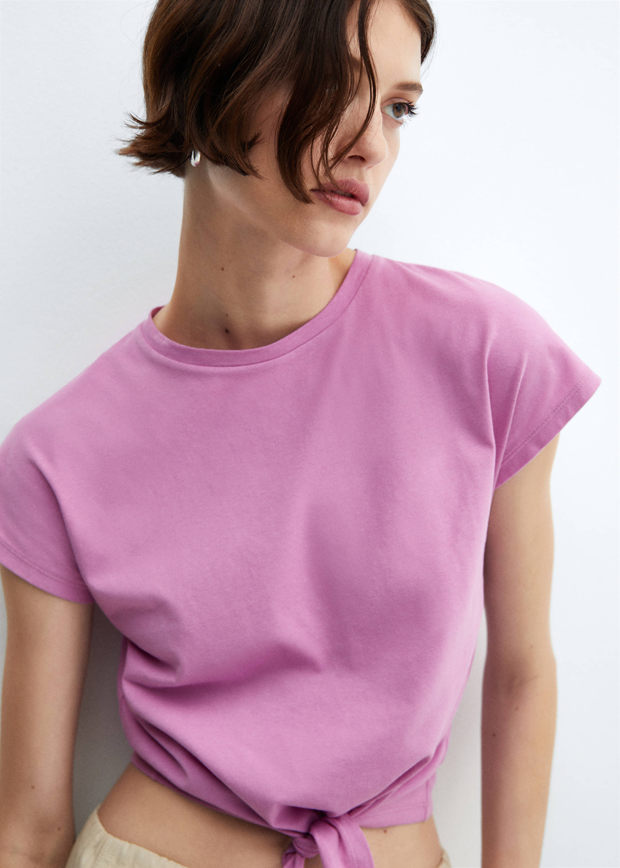 Baumwoll-T-Shirt mit Knotendetail - Detail des Artikels 1