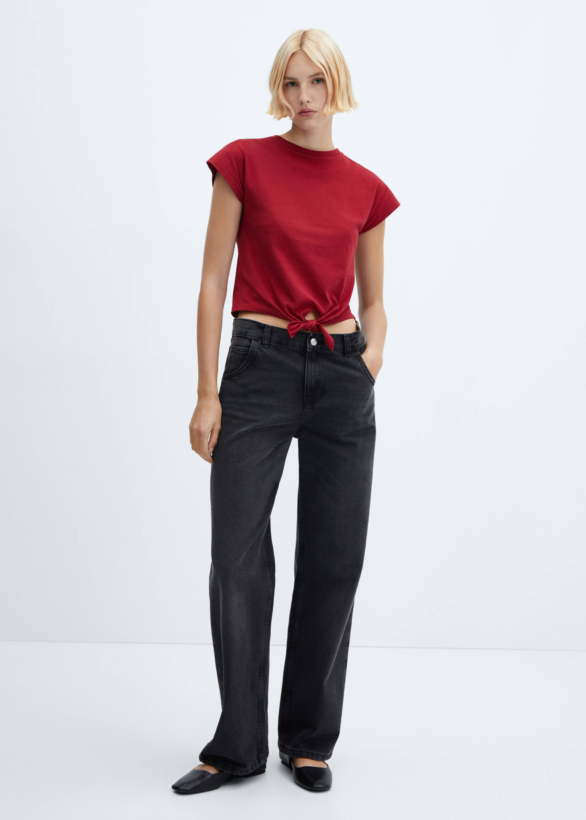 Baumwoll-T-Shirt mit Knotendetail - Allgemeine Ansicht