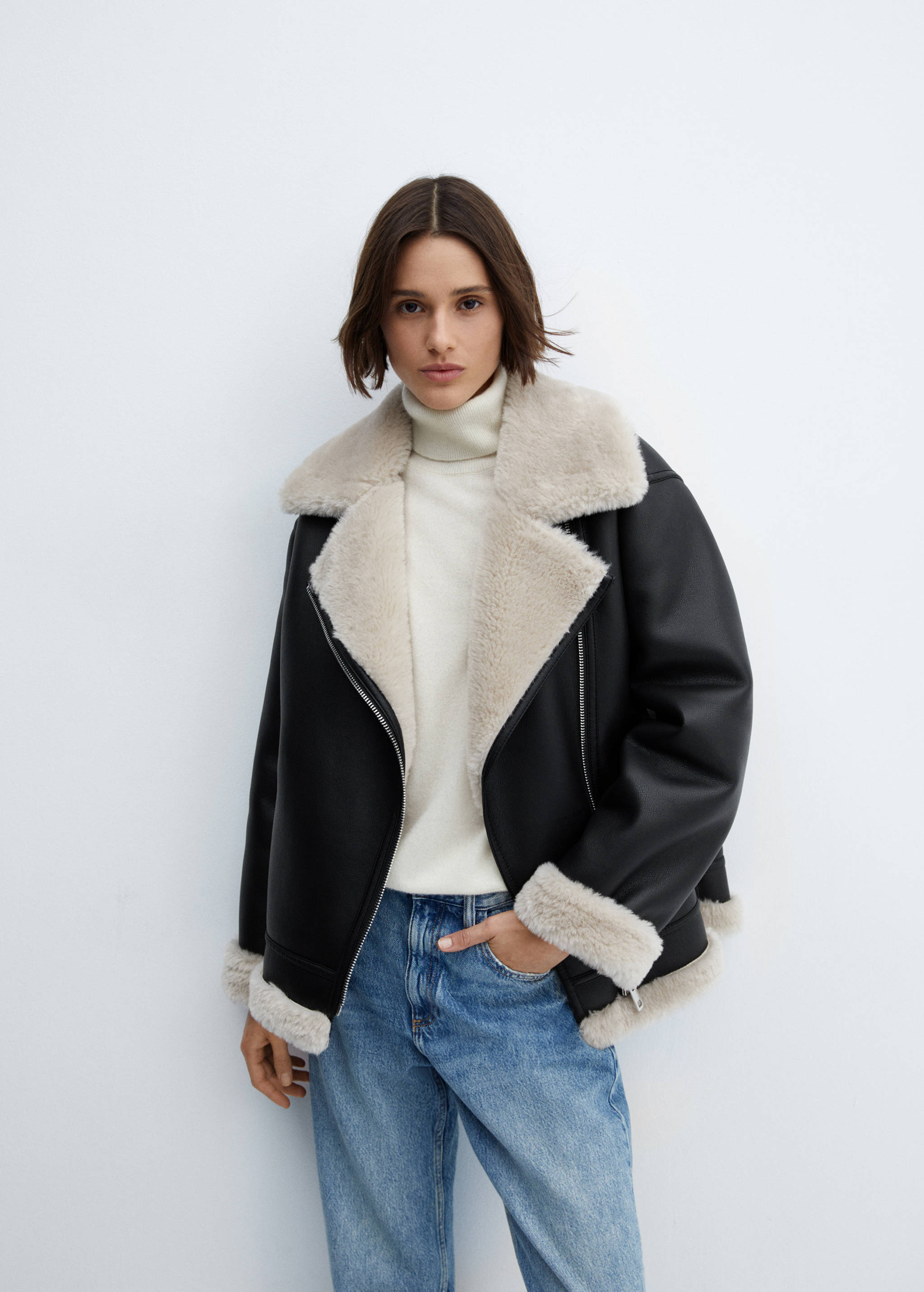 Double-faced faux-leather jacket - Medium plane