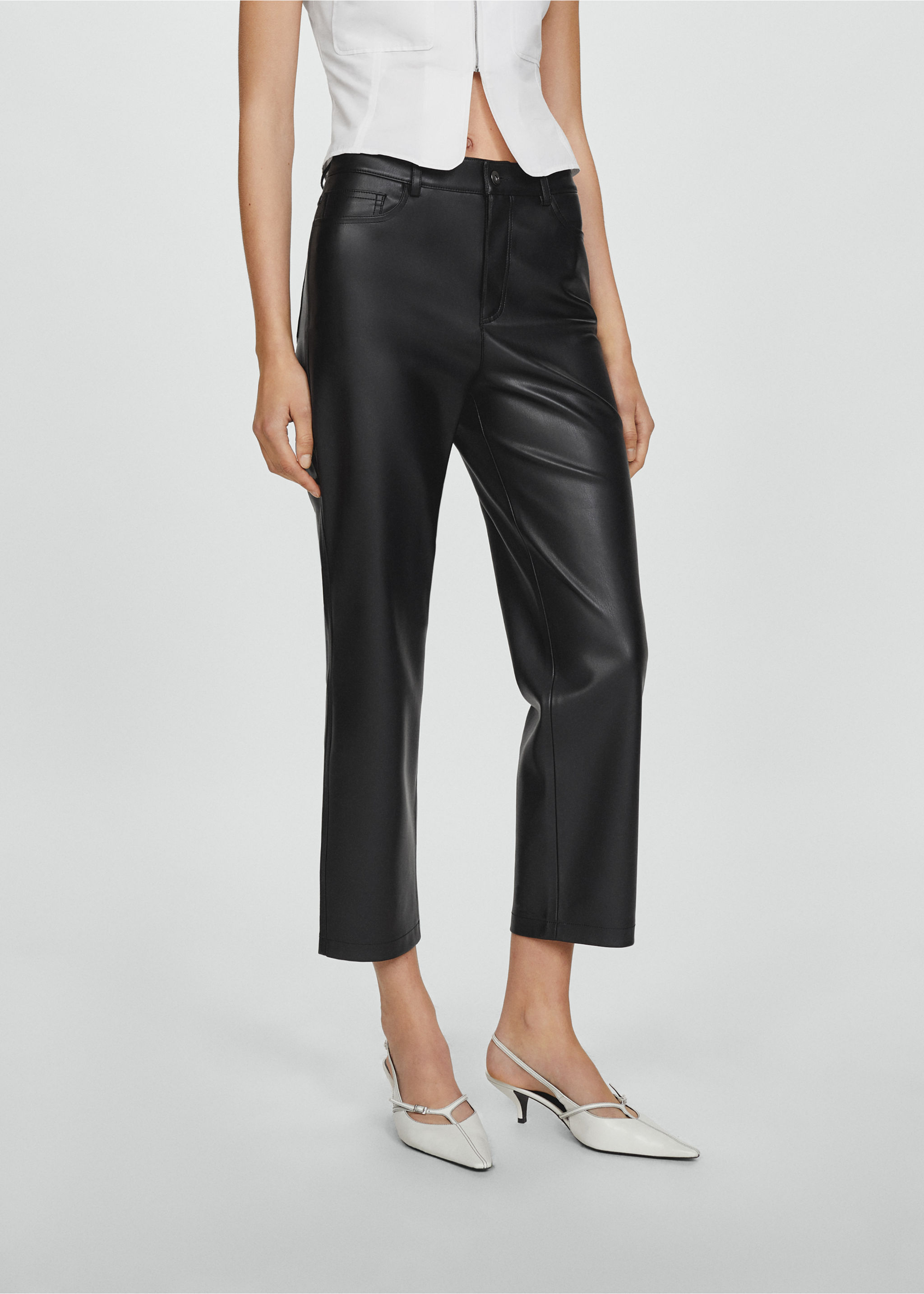 Leather-effect straight trousers - Medium plane