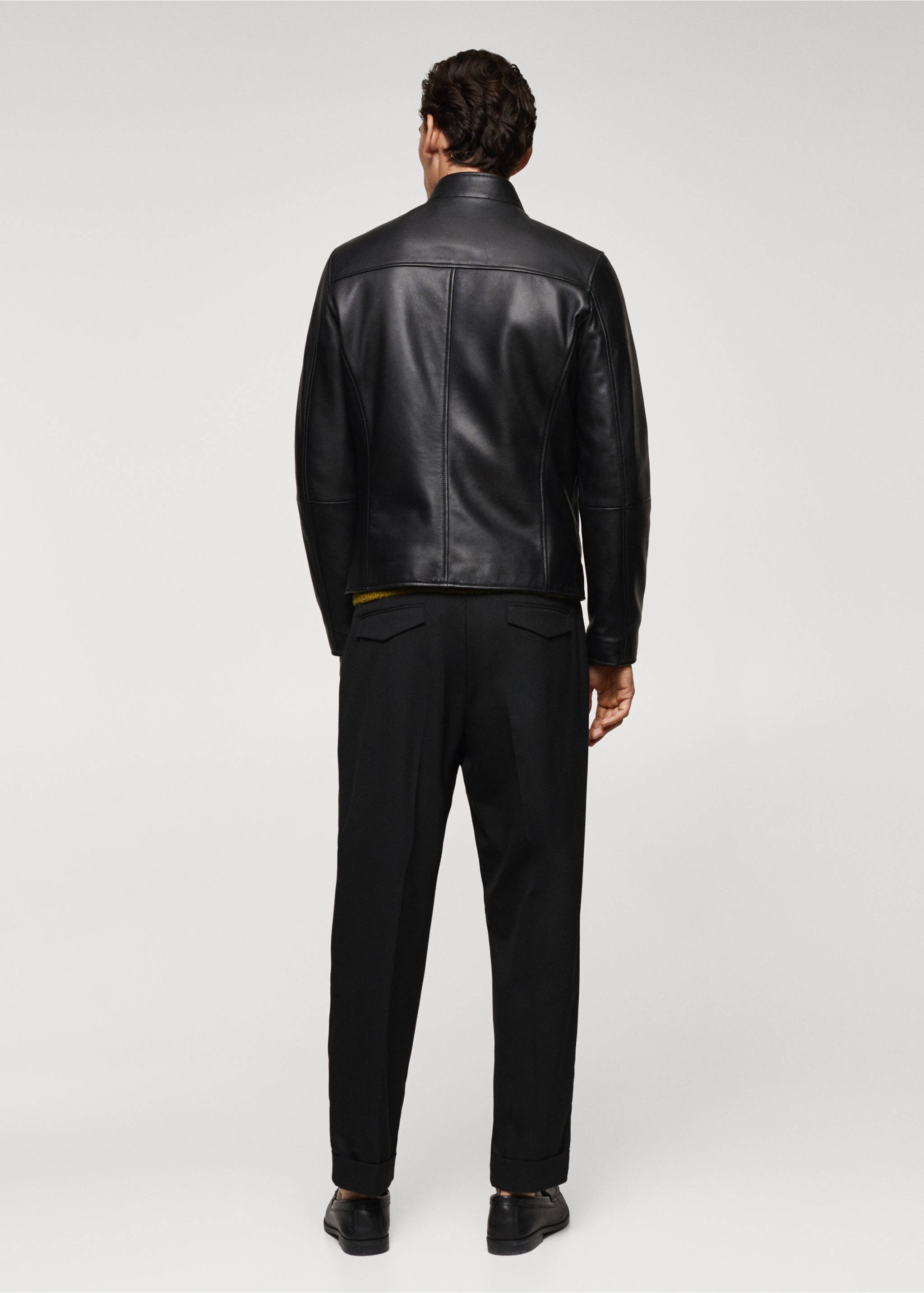 Zip-detail leather biker jacket - Reverse of the article, Black. Ref: 67040619-00.