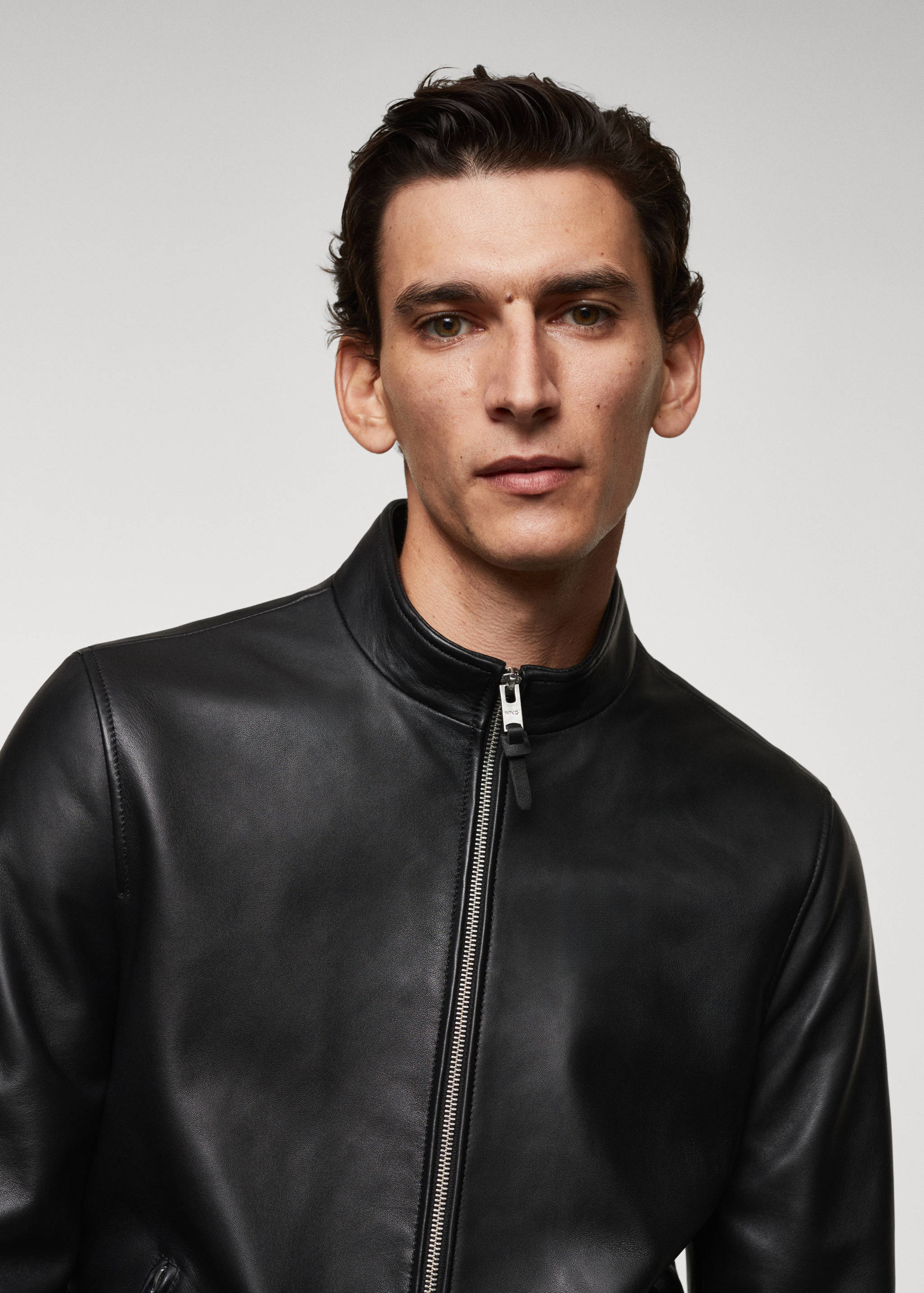 Zip-detail leather biker jacket - Details of the article 1