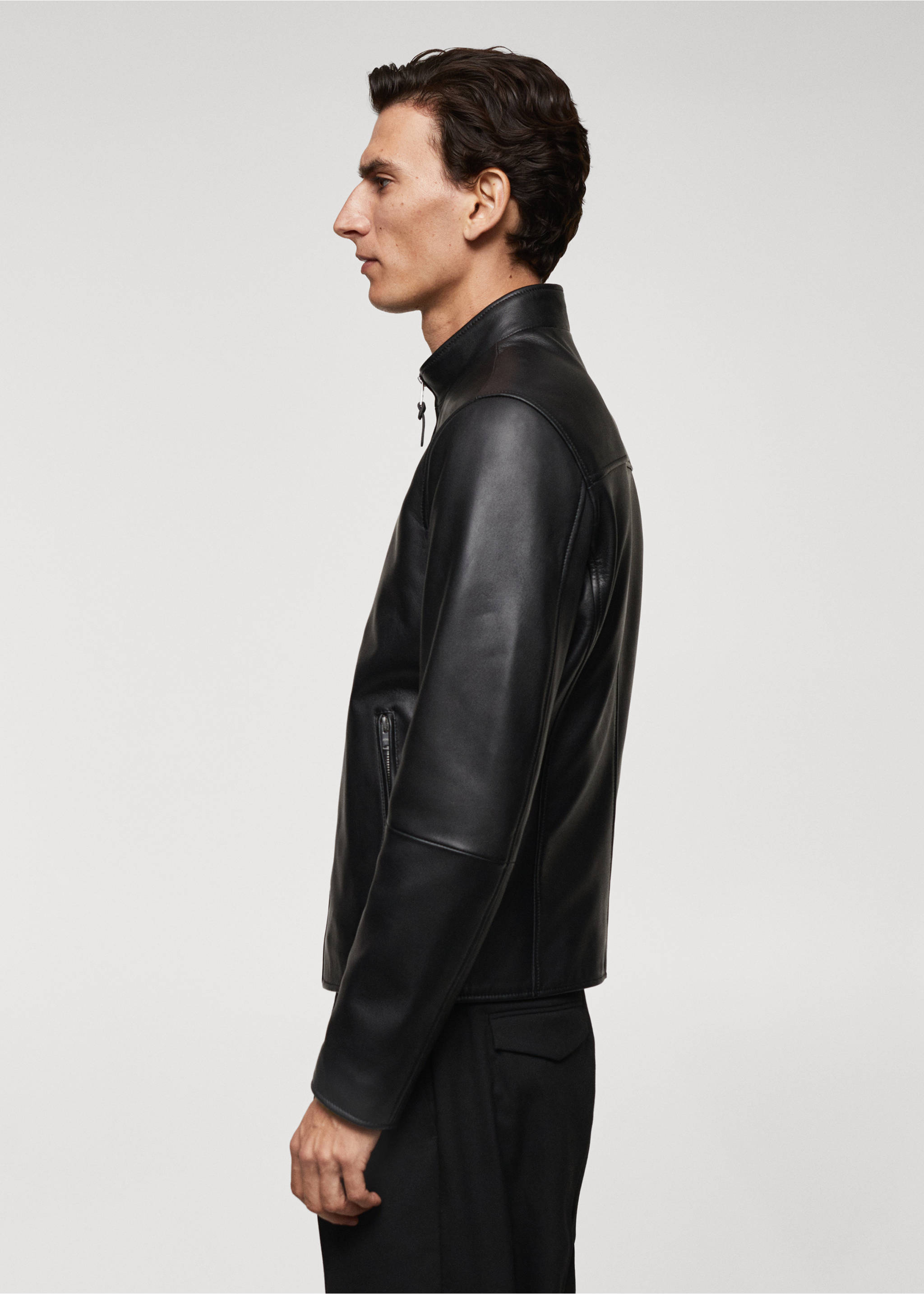 Zip-detail leather biker jacket - Details of the article 2, Black. Ref: 67040619-00.