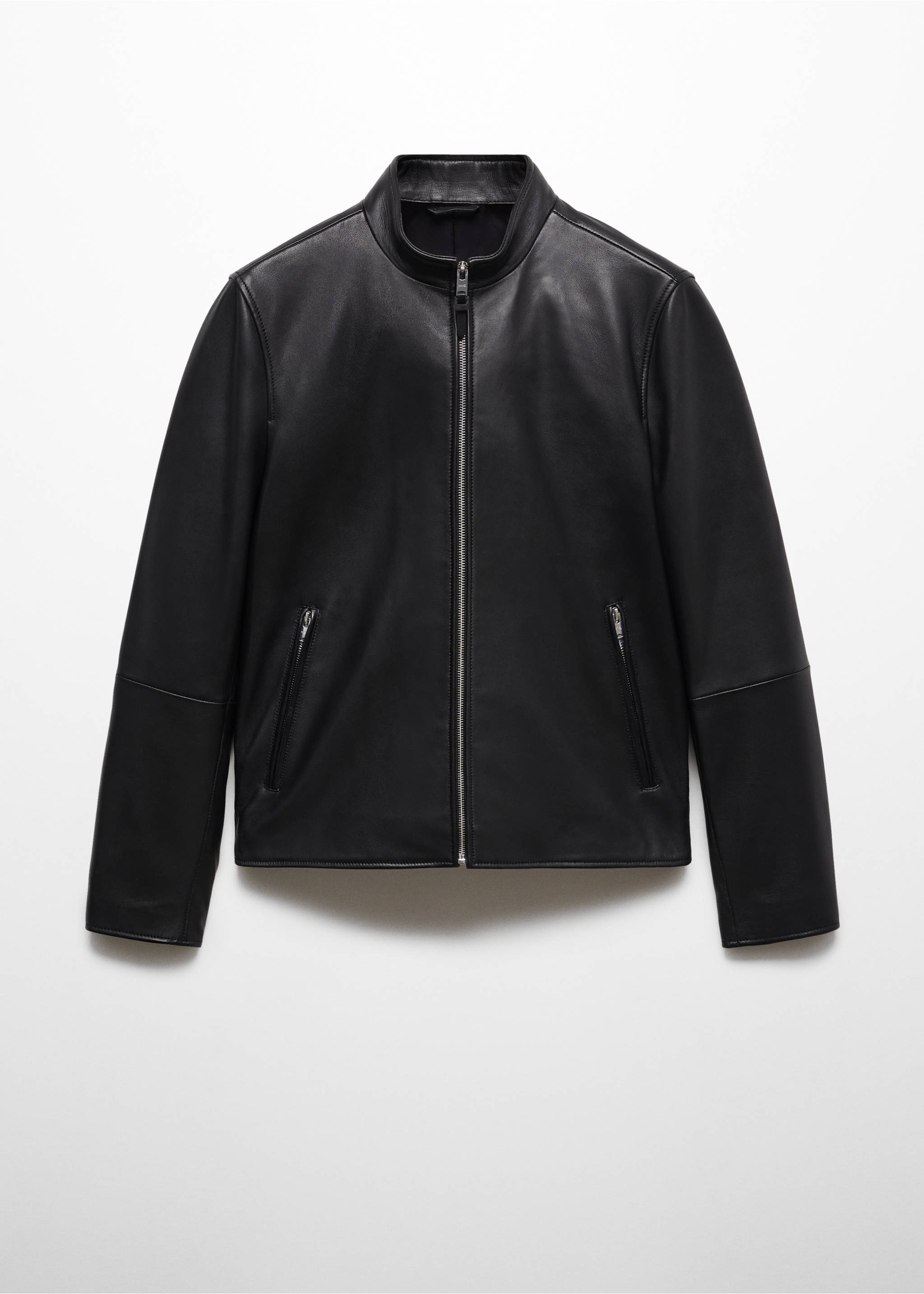 Zip-detail leather biker jacket - Article without model, Black. Ref: 67040619-00.