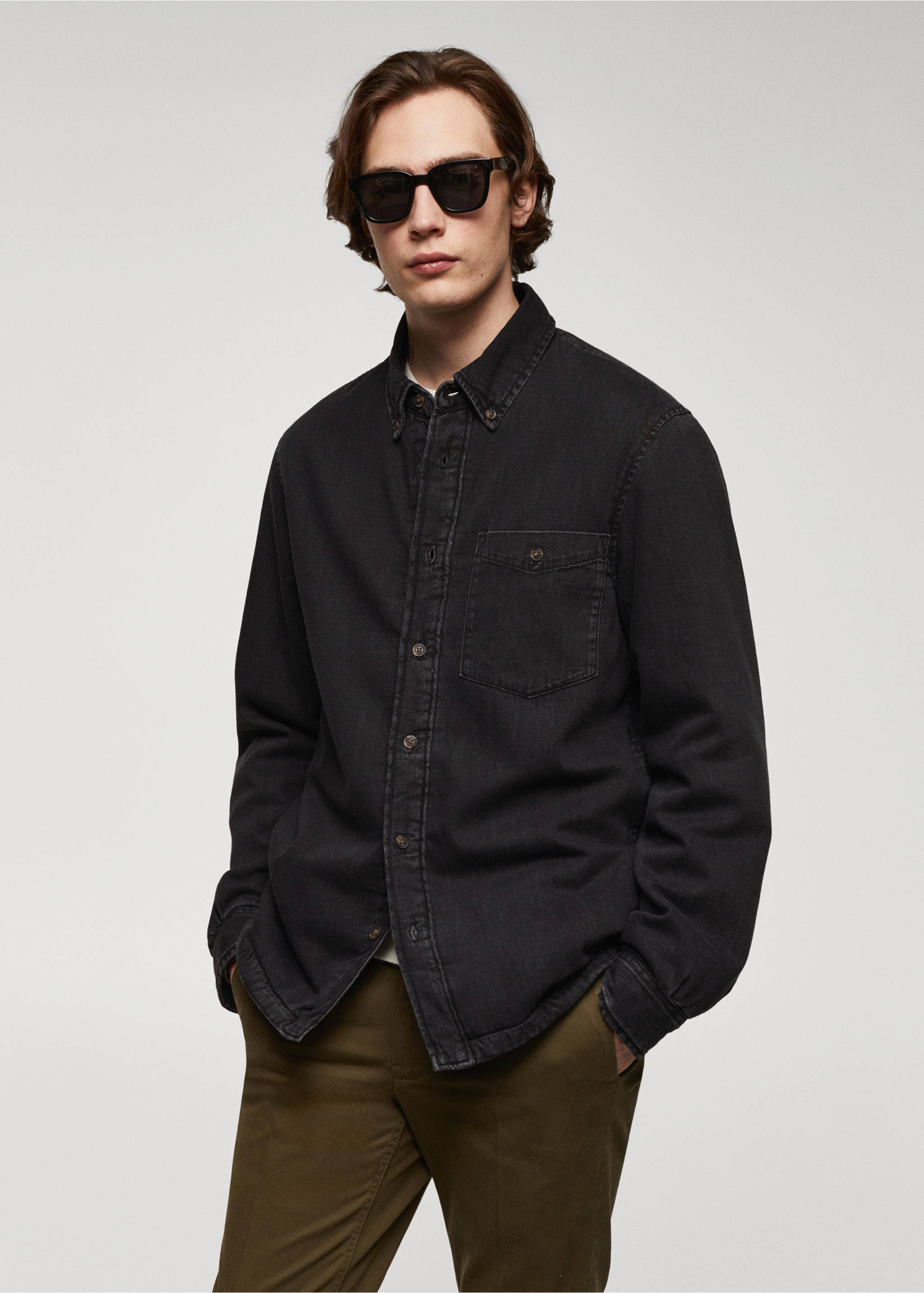 Quilted denim overshirt - Medium plane, Black denim. Ref: 67040622-00.