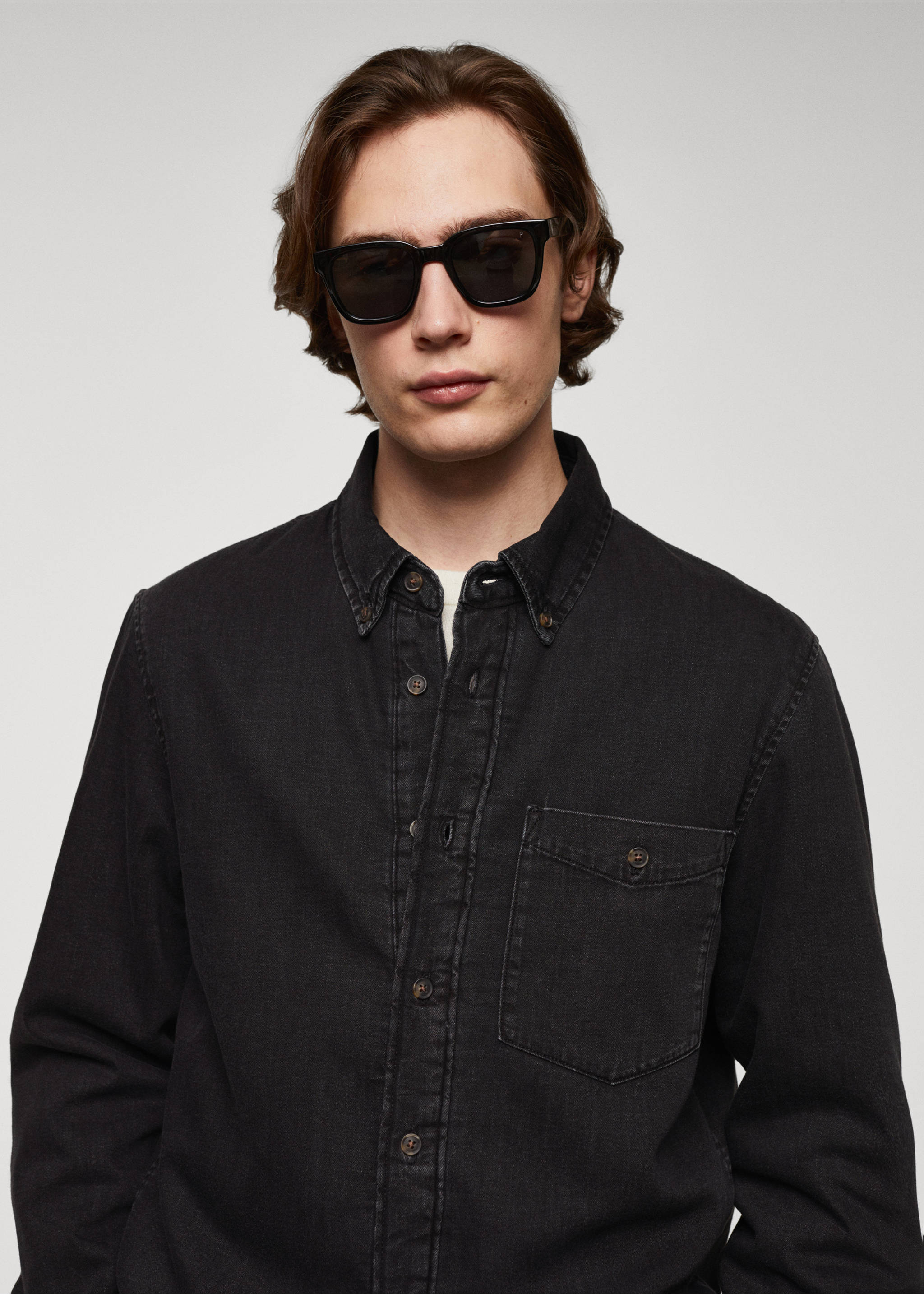 Quilted denim overshirt - Details of the article 1, Black denim. Ref: 67040622-00.