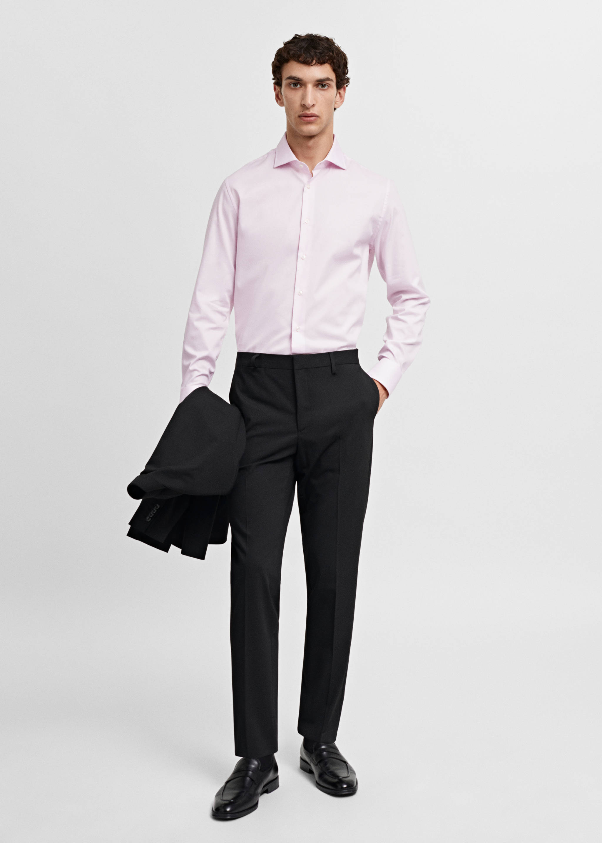 Slim-fit micro-stripe twill suit shirt - General plane