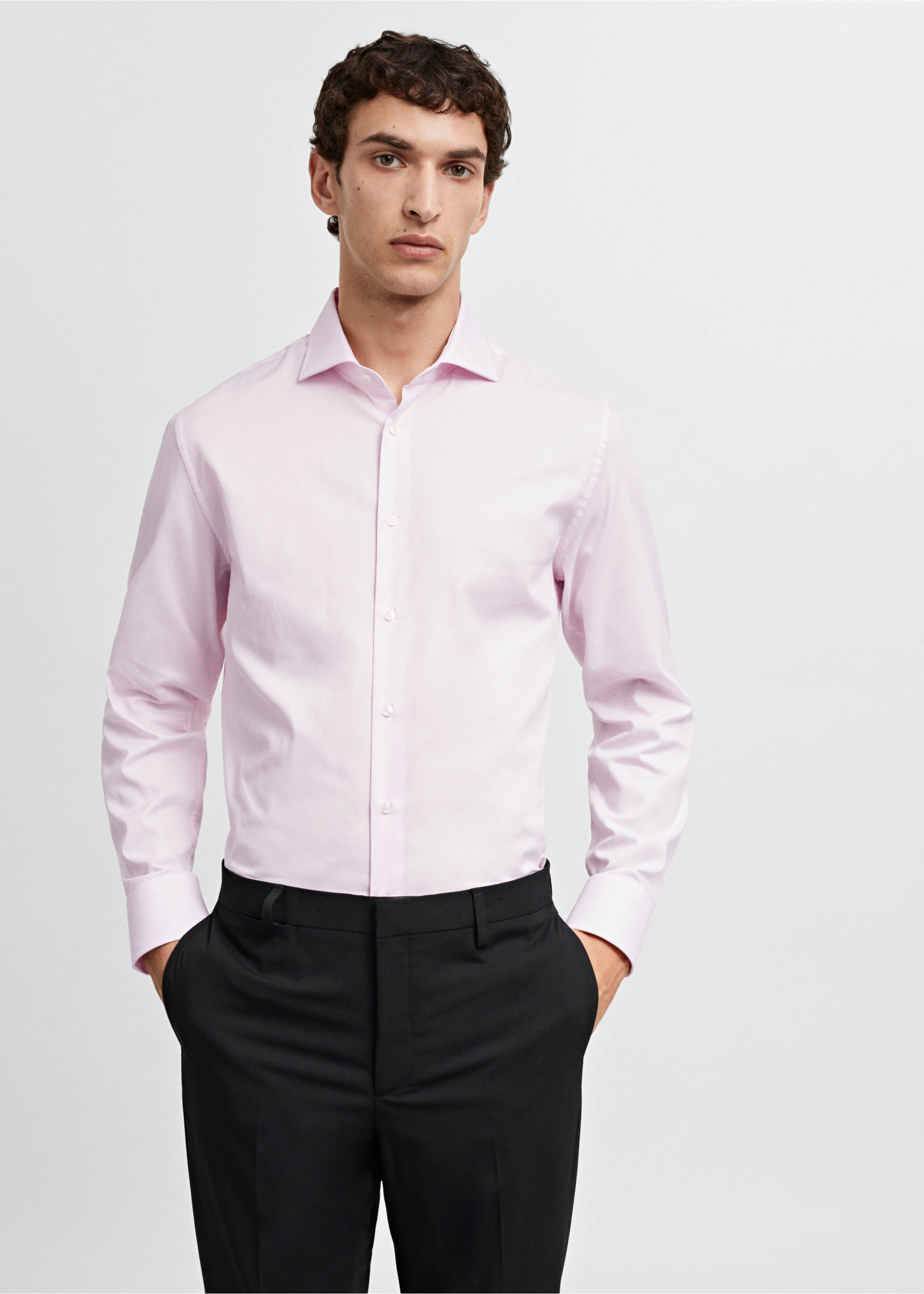 Slim-fit micro-stripe twill suit shirt - Medium plane, Light Pink. Ref: 67040626-00.