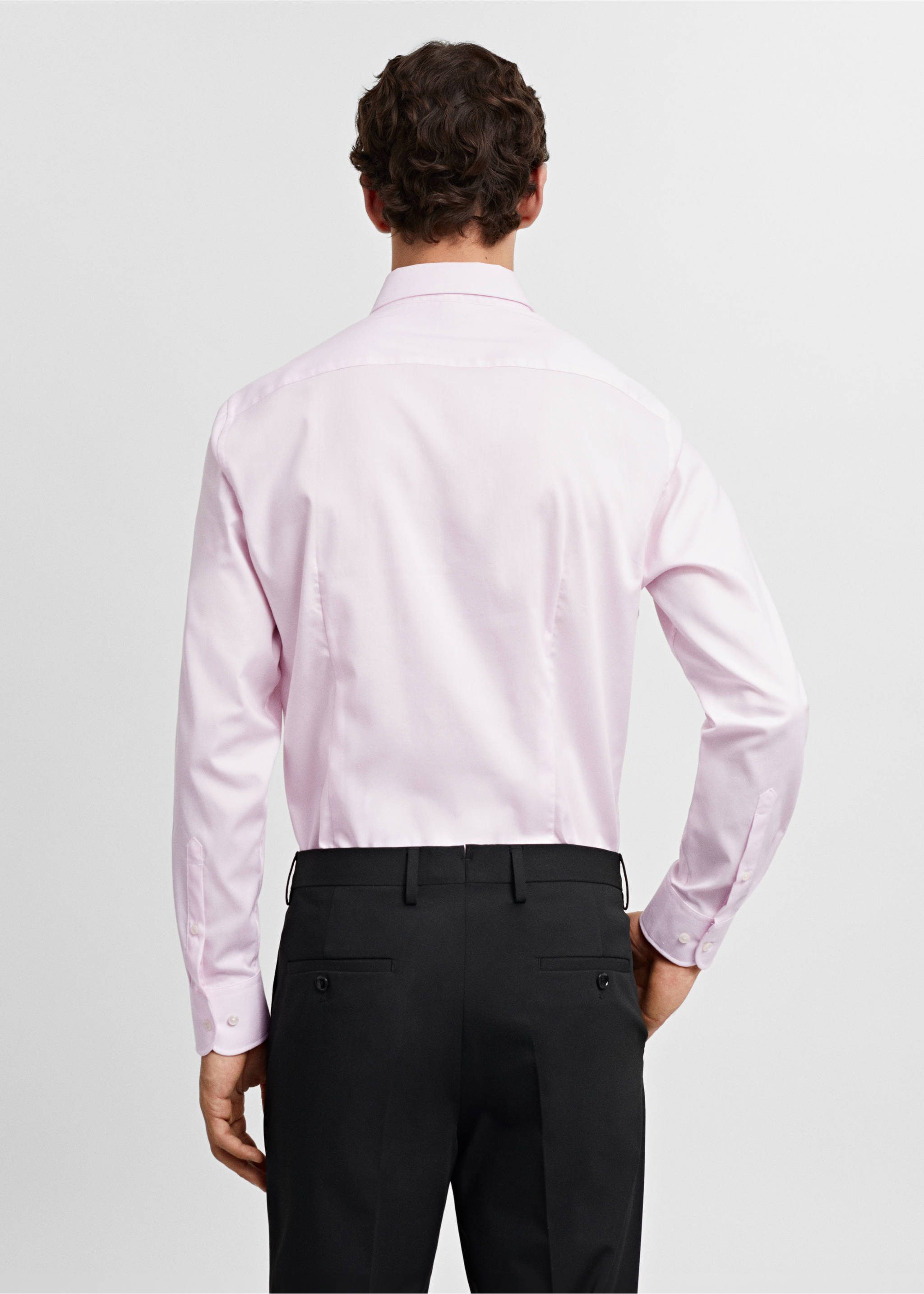 Slim-fit micro-stripe twill suit shirt - Reverse of the article, Light Pink. Ref: 67040626-00.