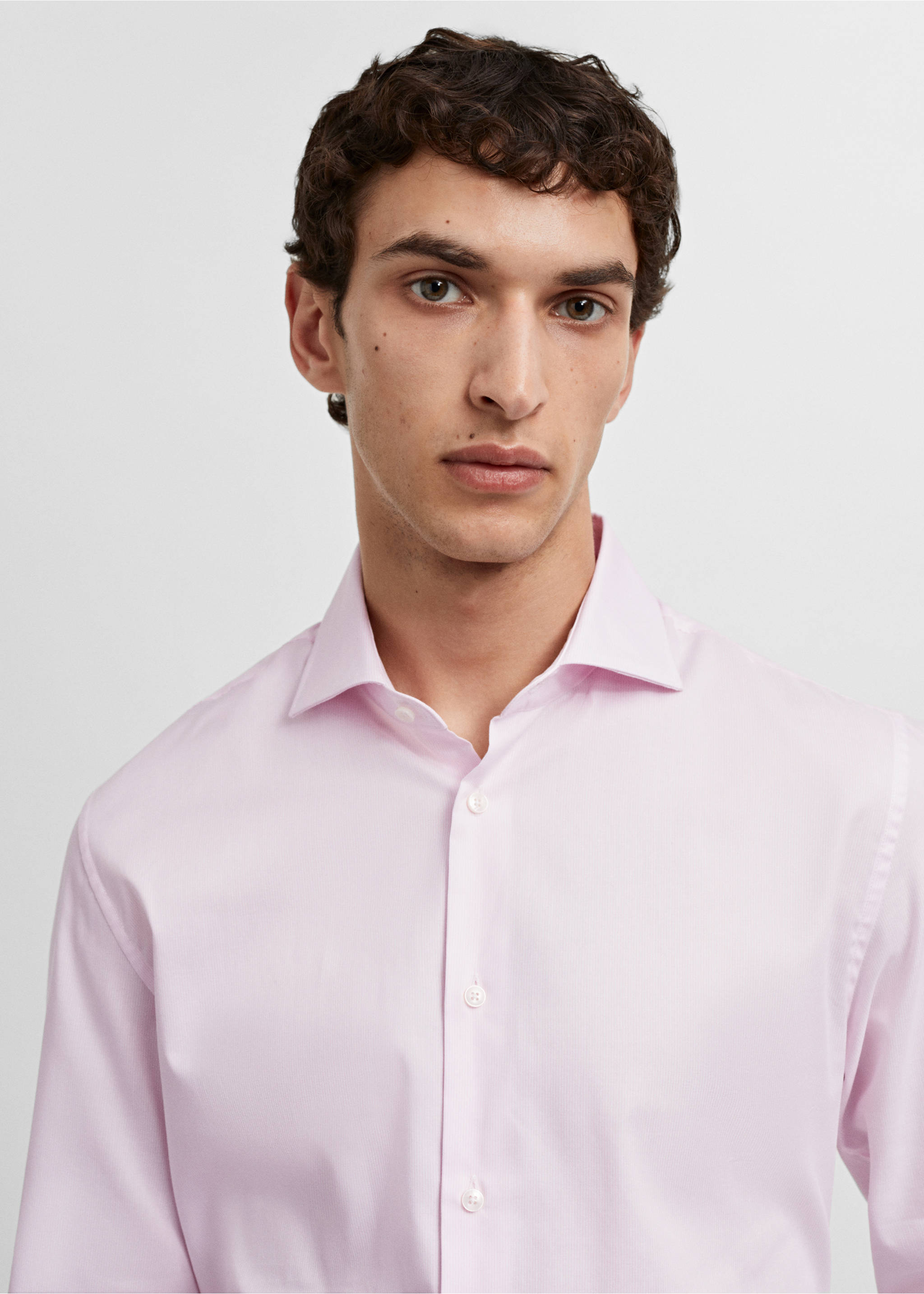 Slim-fit micro-stripe twill suit shirt - Details of the article 1, Light Pink. Ref: 67040626-00.