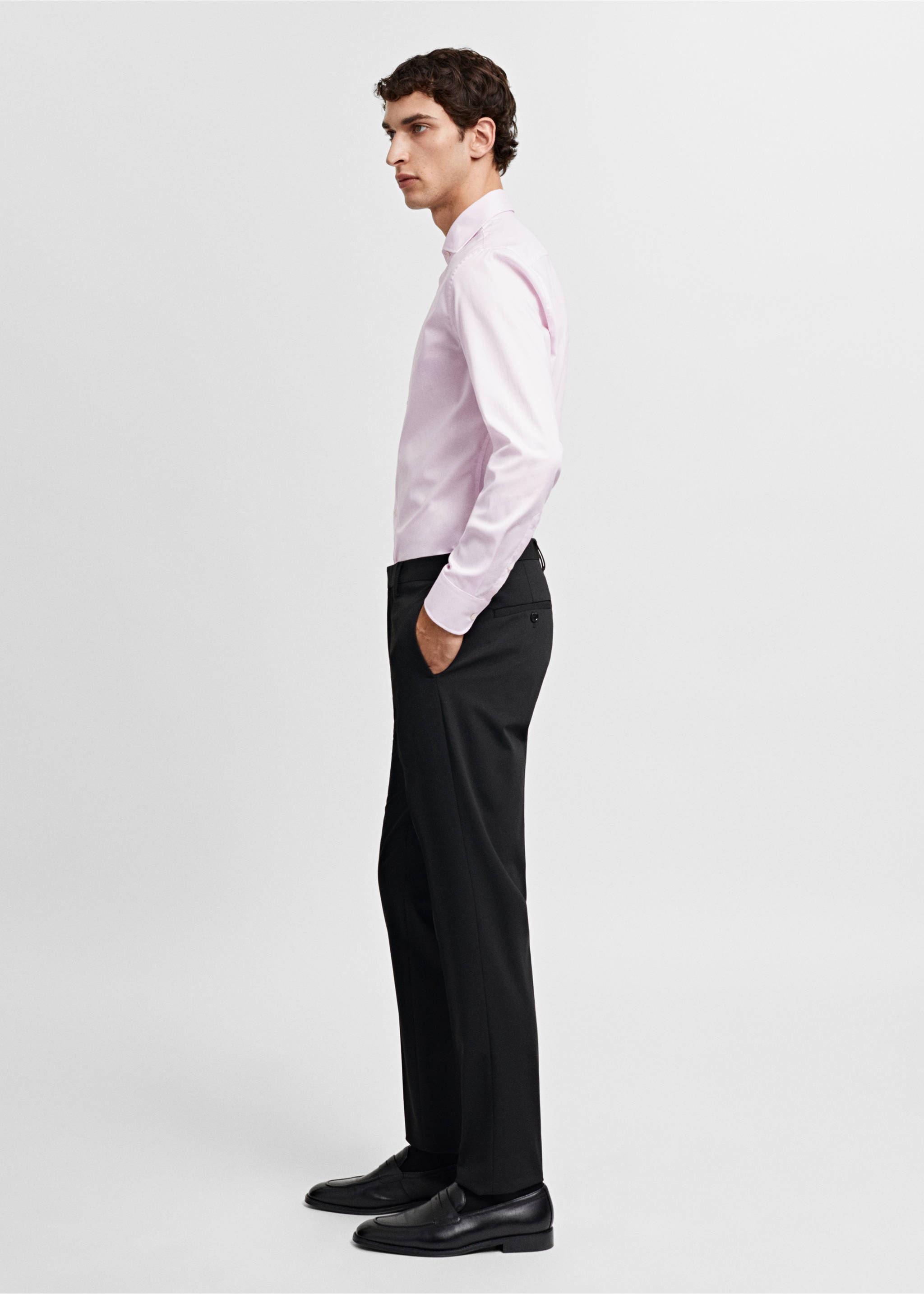 Slim-fit micro-stripe twill suit shirt - Details of the article 2, Light Pink. Ref: 67040626-00.