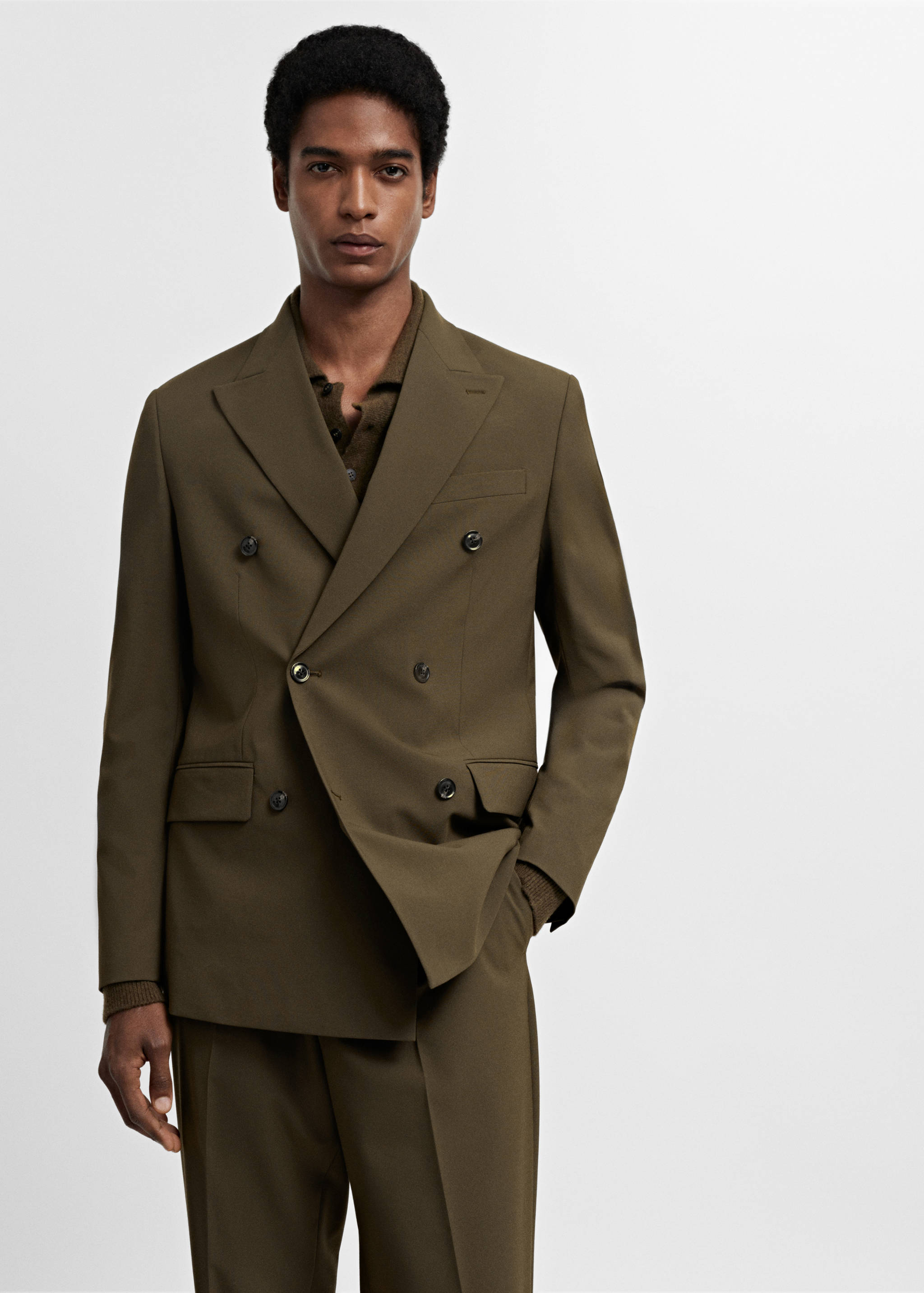 Slim fit double-breasted suit blazer - Medium plane