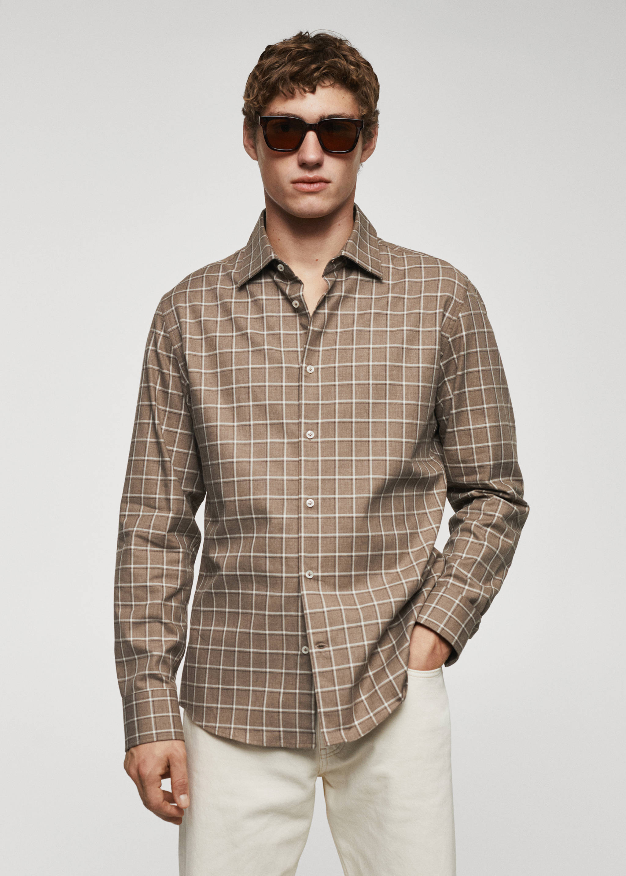 Chemise coton flanelle carreaux - Plan moyen
