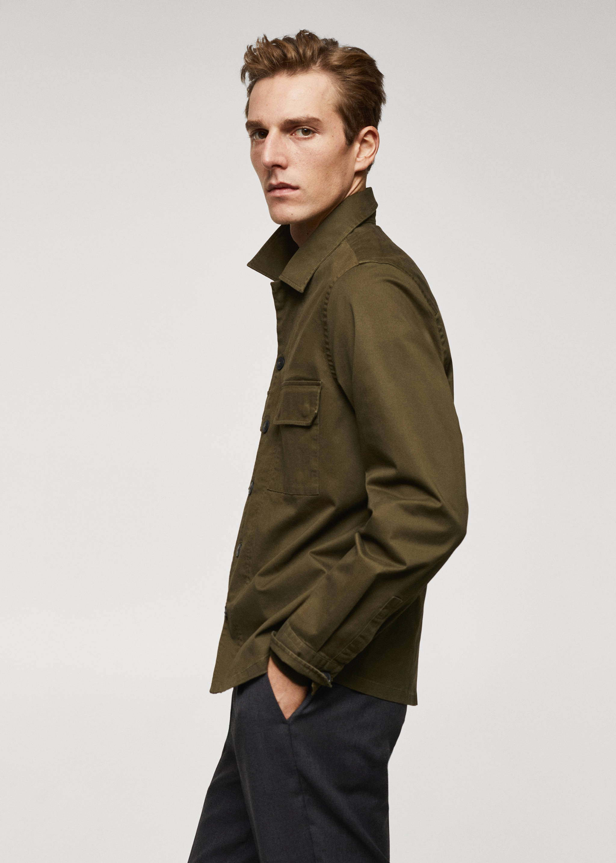 Stretch cotton overshirt with pockets - Details of the article 2
