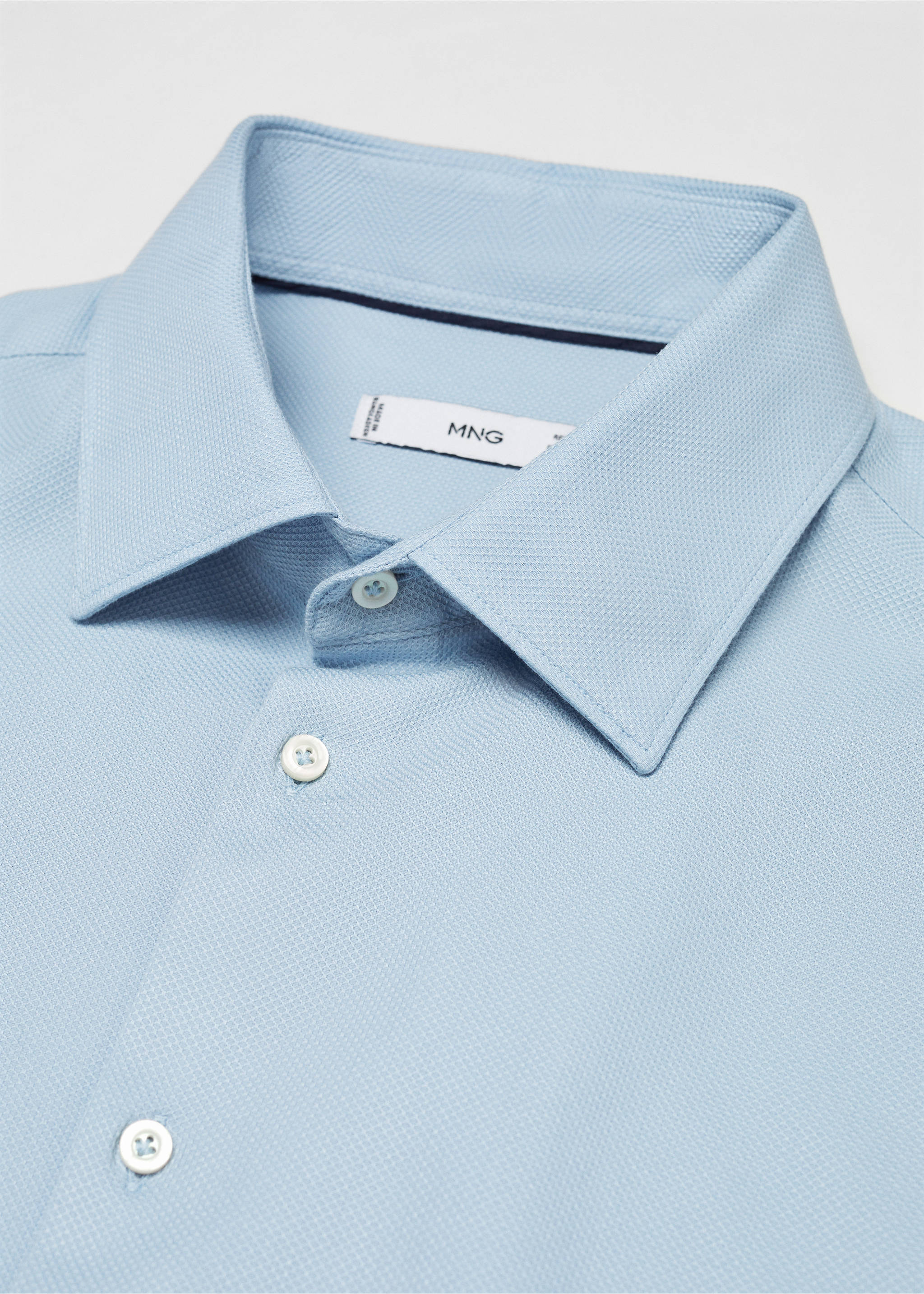 Slim-fit cotton structured shirt - Details of the article 8, Sky Blue. Ref: 67040636-00.