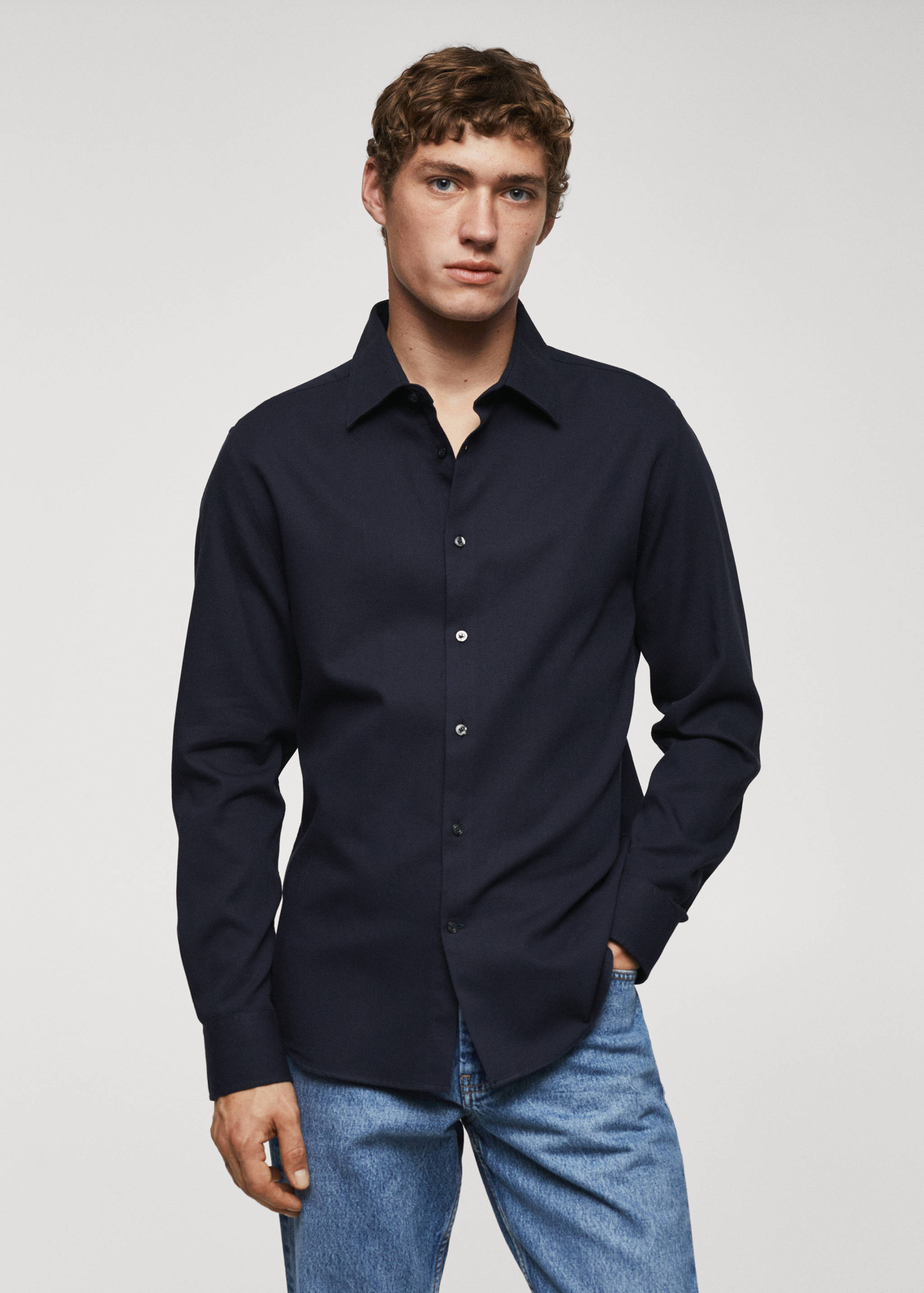 Slim-fit cotton structured shirt - Medium plane