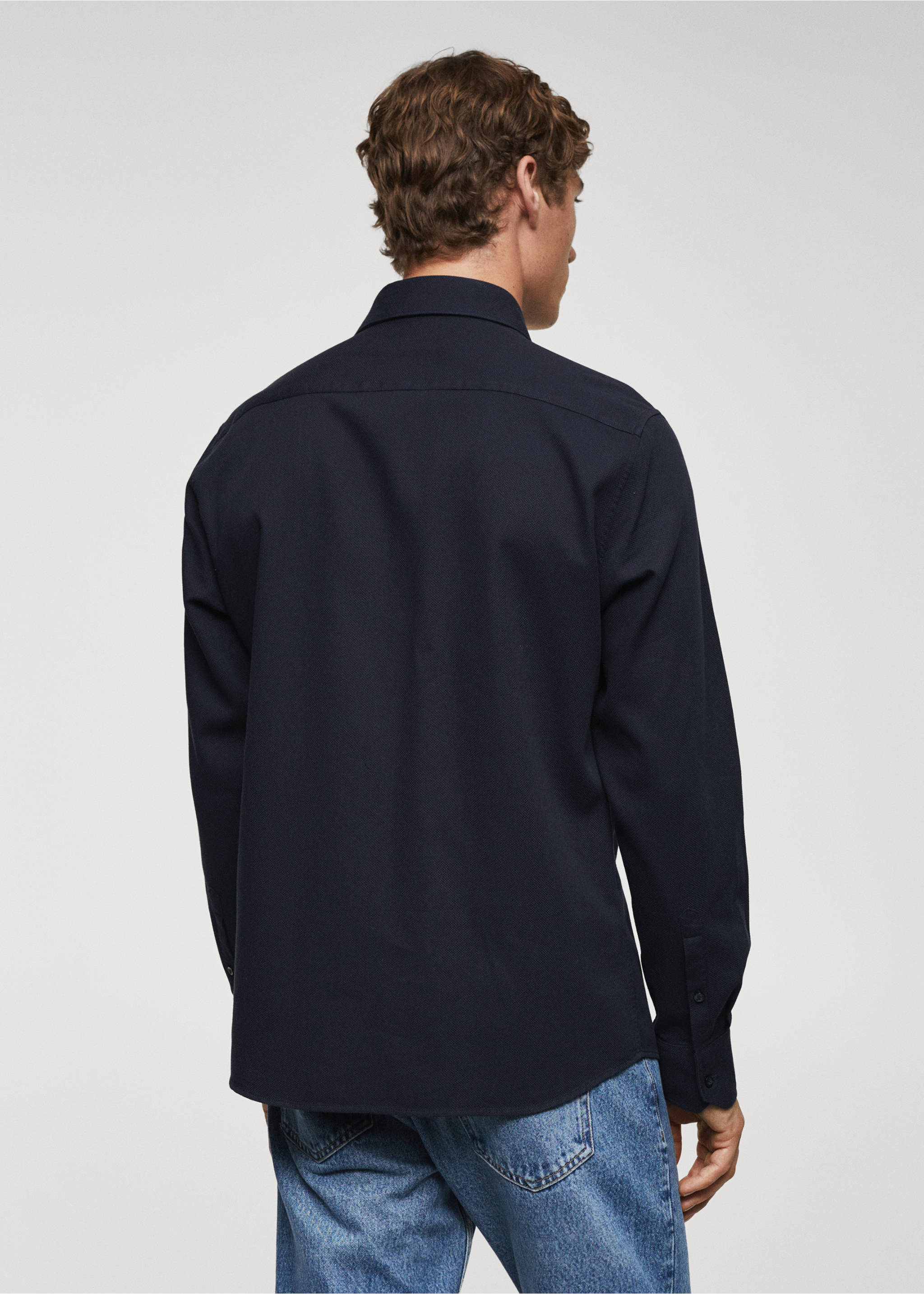 Slim-fit cotton structured shirt - Reverse of the article, Navy. Ref: 67040636-00.