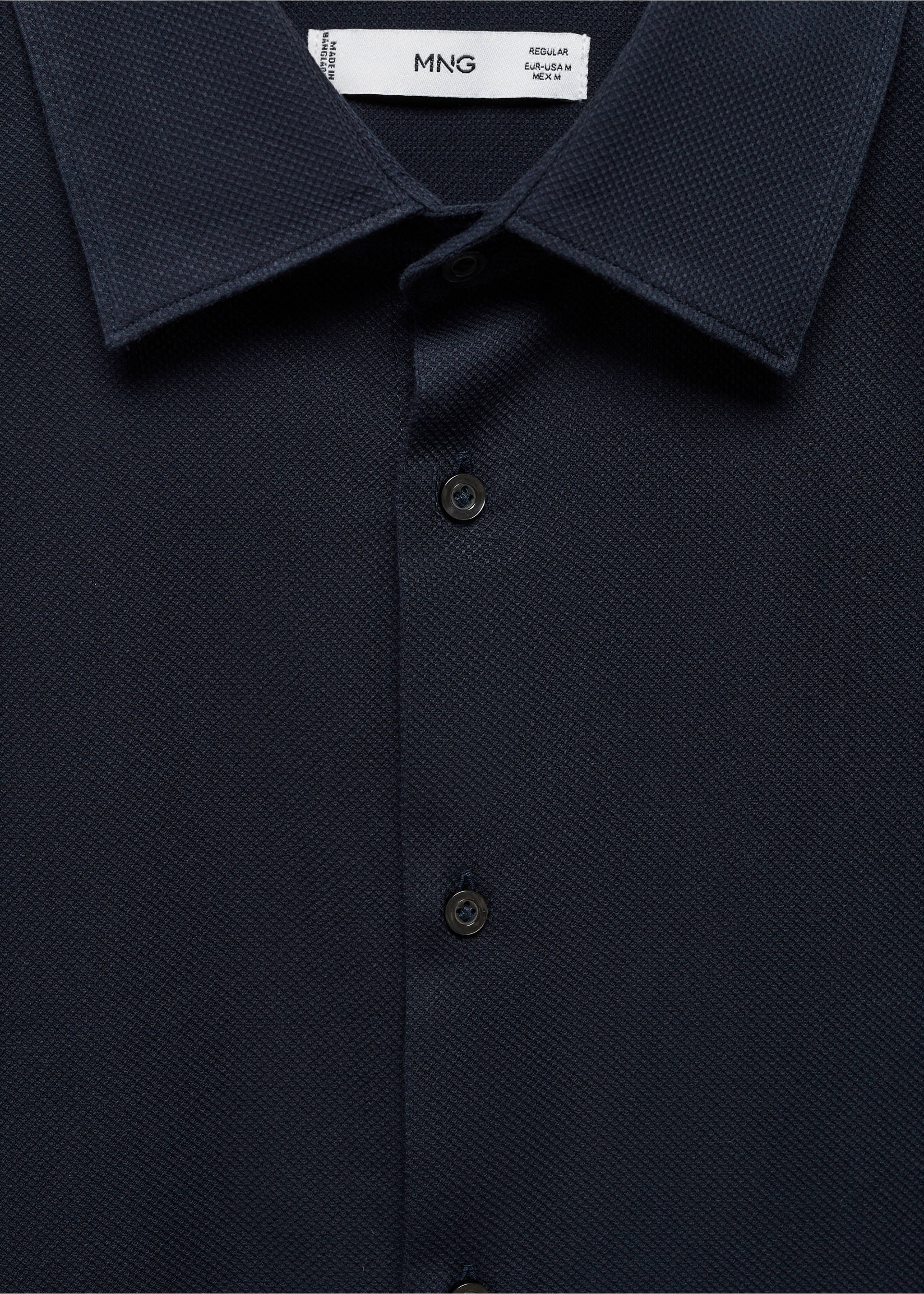 Slim-fit cotton structured shirt - Details of the article 8, Navy. Ref: 67040636-00.