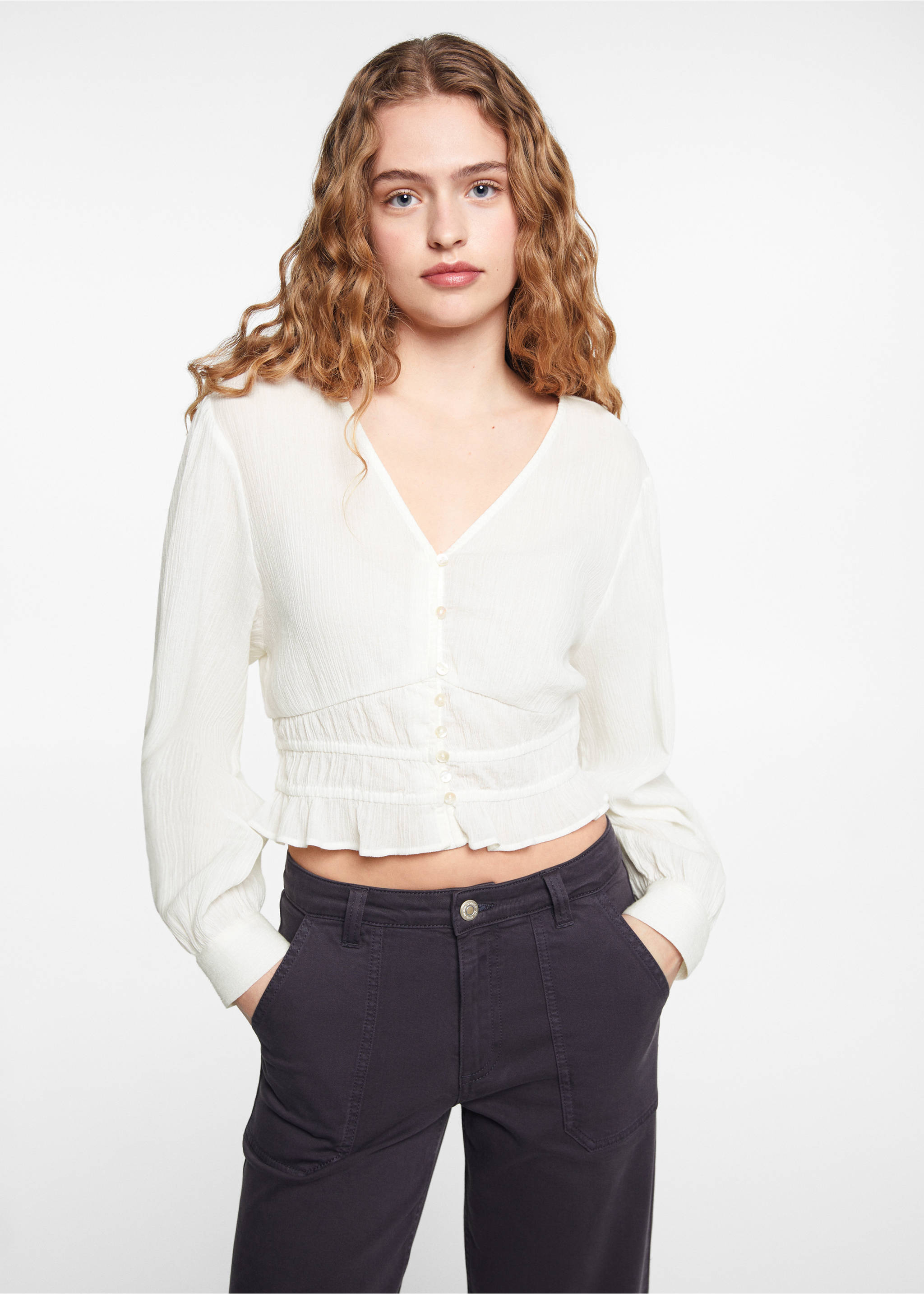Buttoned cotton shirt - Medium plane, Ecru. Ref: 67040641-00.