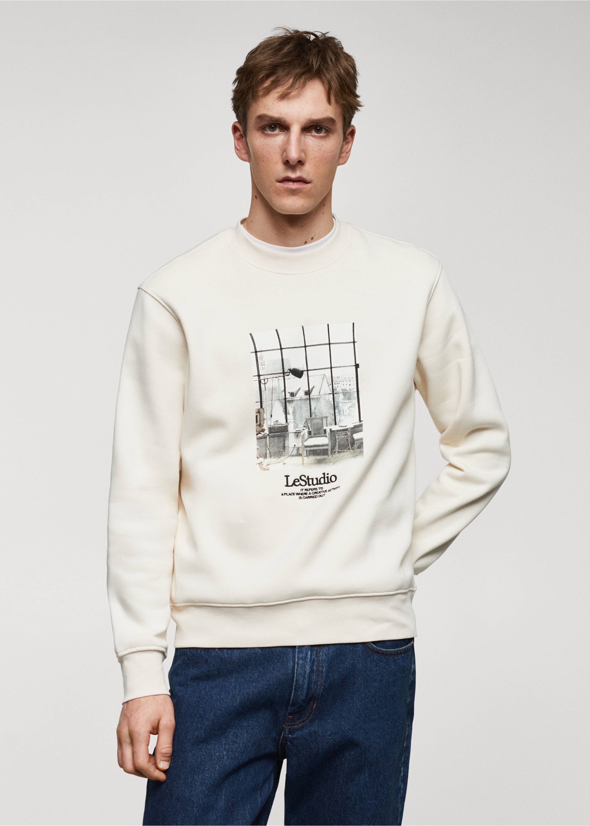 Sweatshirt mit Motiv - Mittlere Ansicht, Ecru. Ref: 67040644-00.