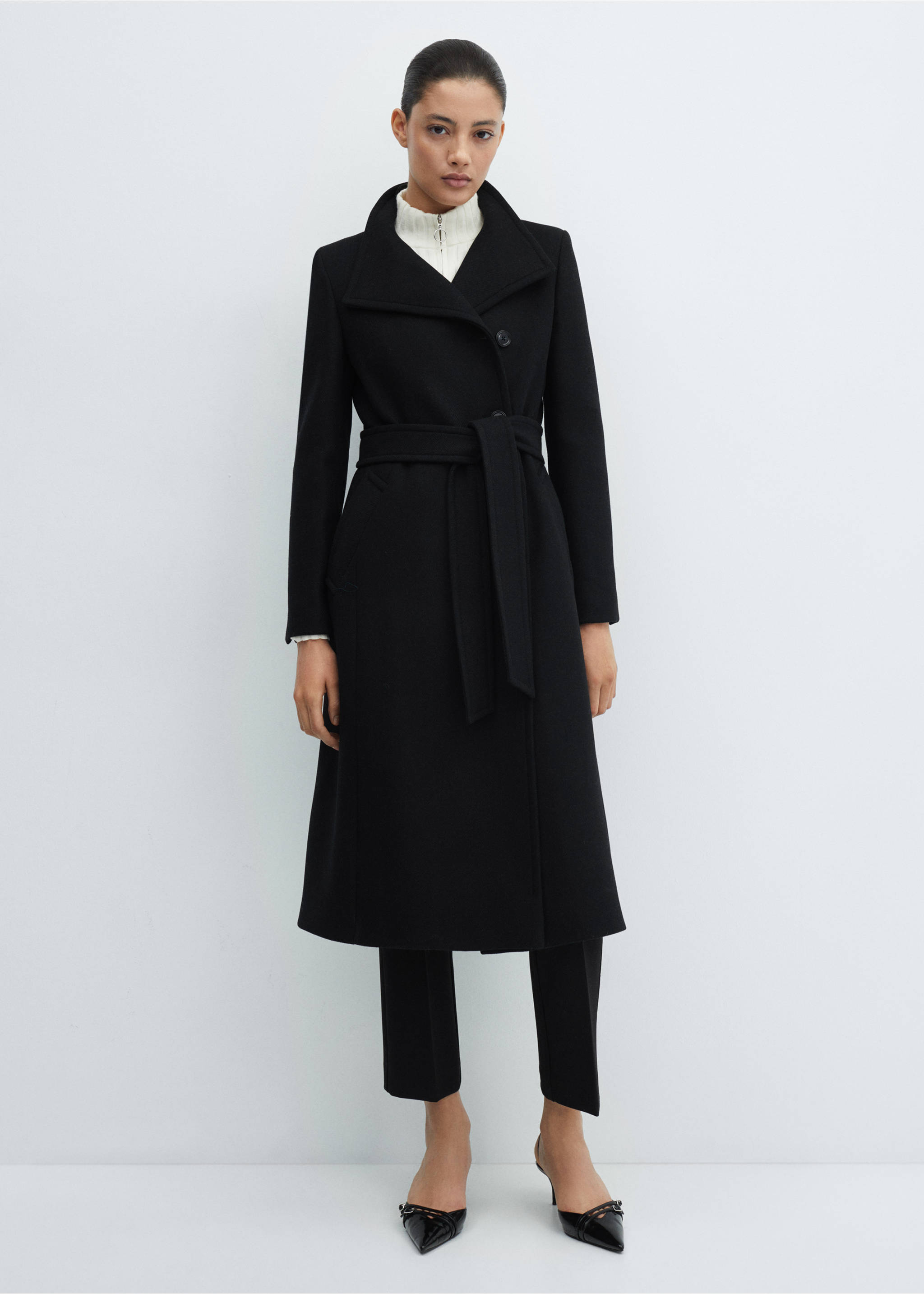 Manteco wool coat with belt - General plane, Black. Ref: 67040670-00.