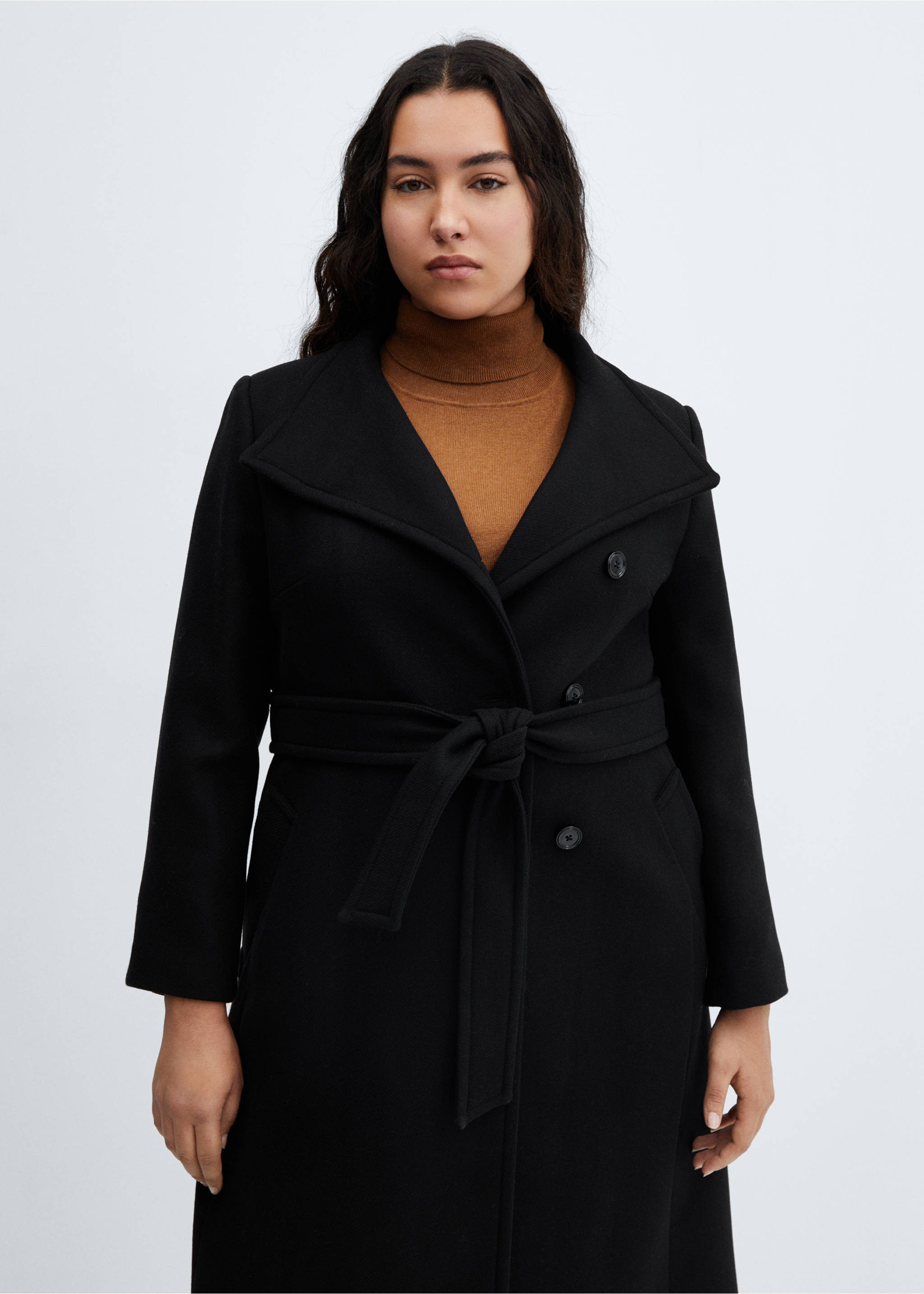Manteco wool coat with belt - Details of the article 5, Black. Ref: 67040670-00.