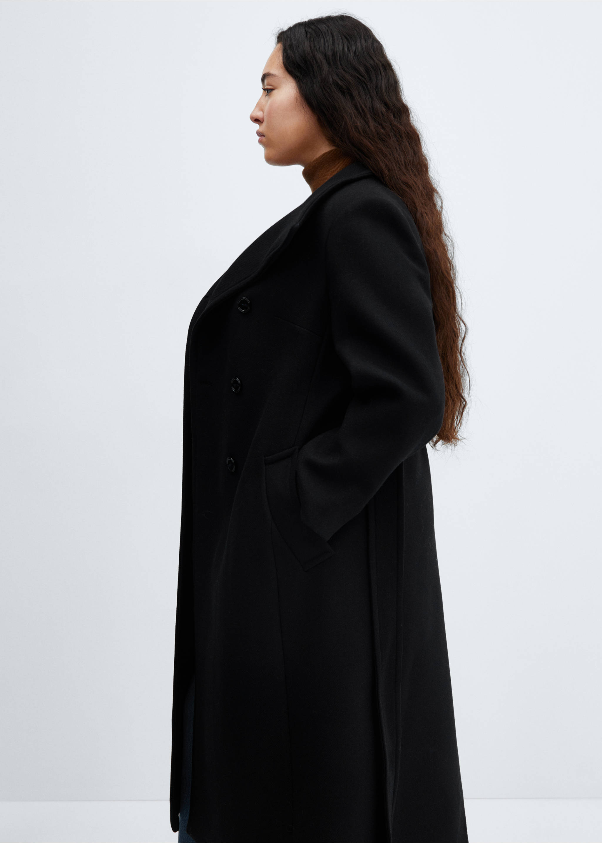 Manteco wool coat with belt - Details of the article 4, Black. Ref: 67040670-00.