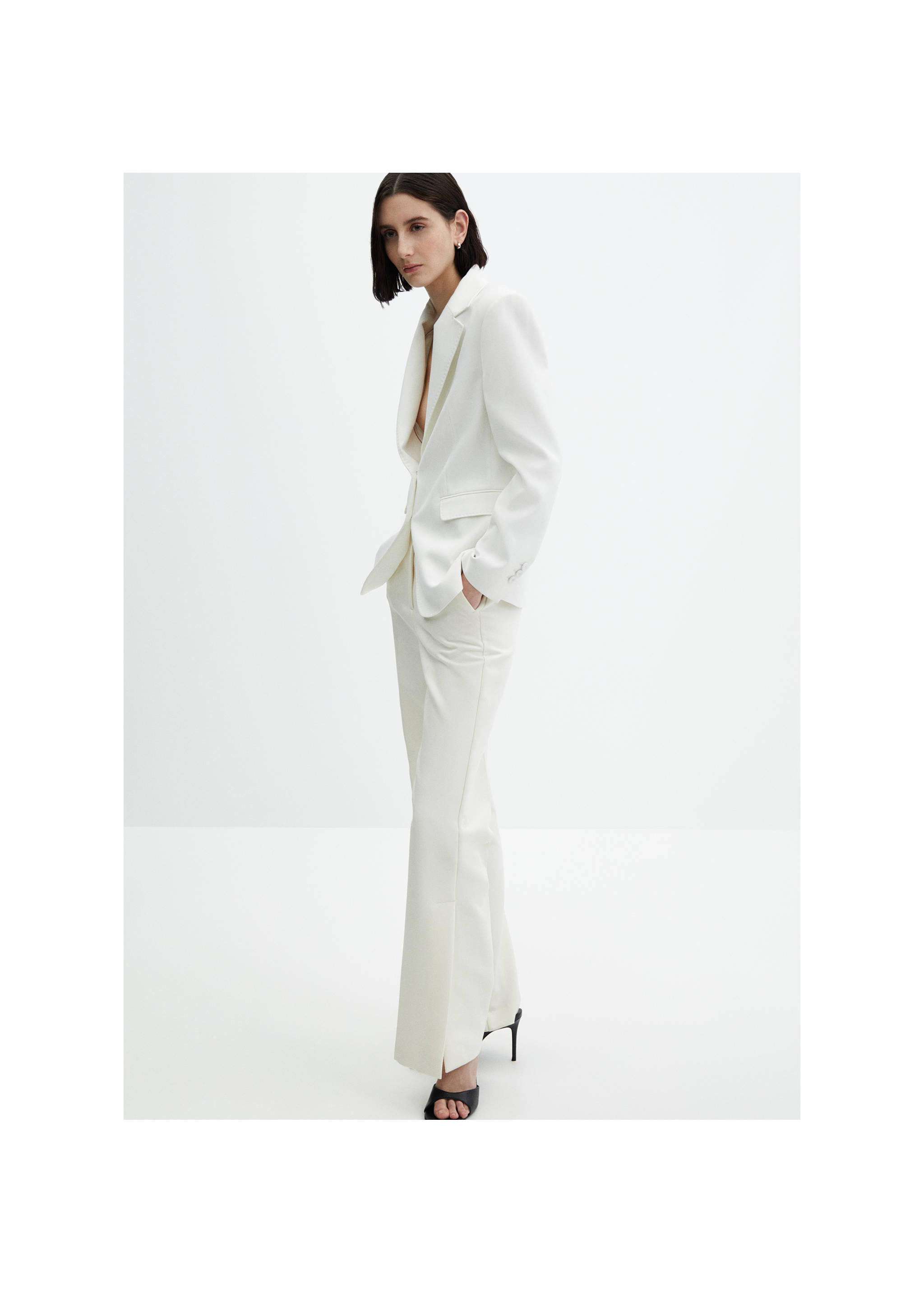 Straight-fit suit jacket - Details of the article 6, White. Ref: 67041009-00.