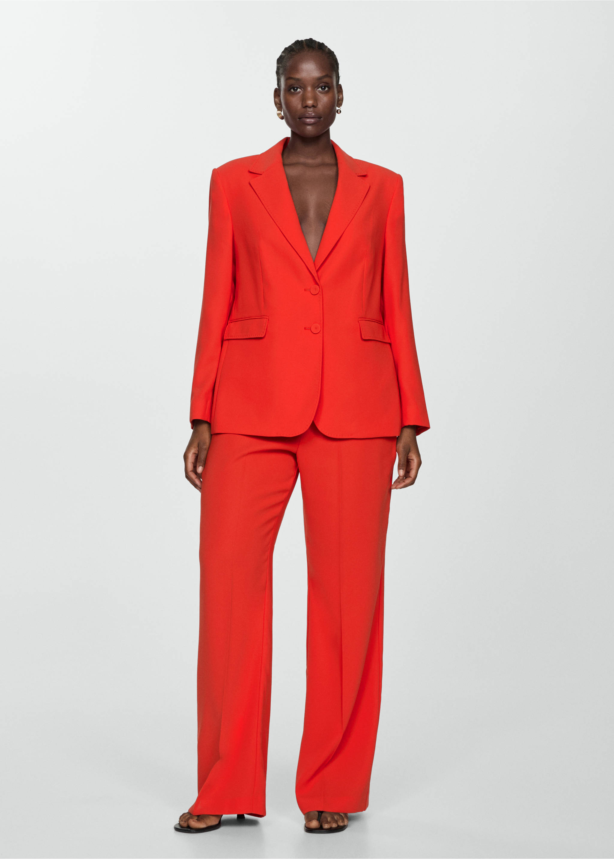 Straight-fit suit jacket - Details of the article 3, Coral Red. Ref: 67041009-00.