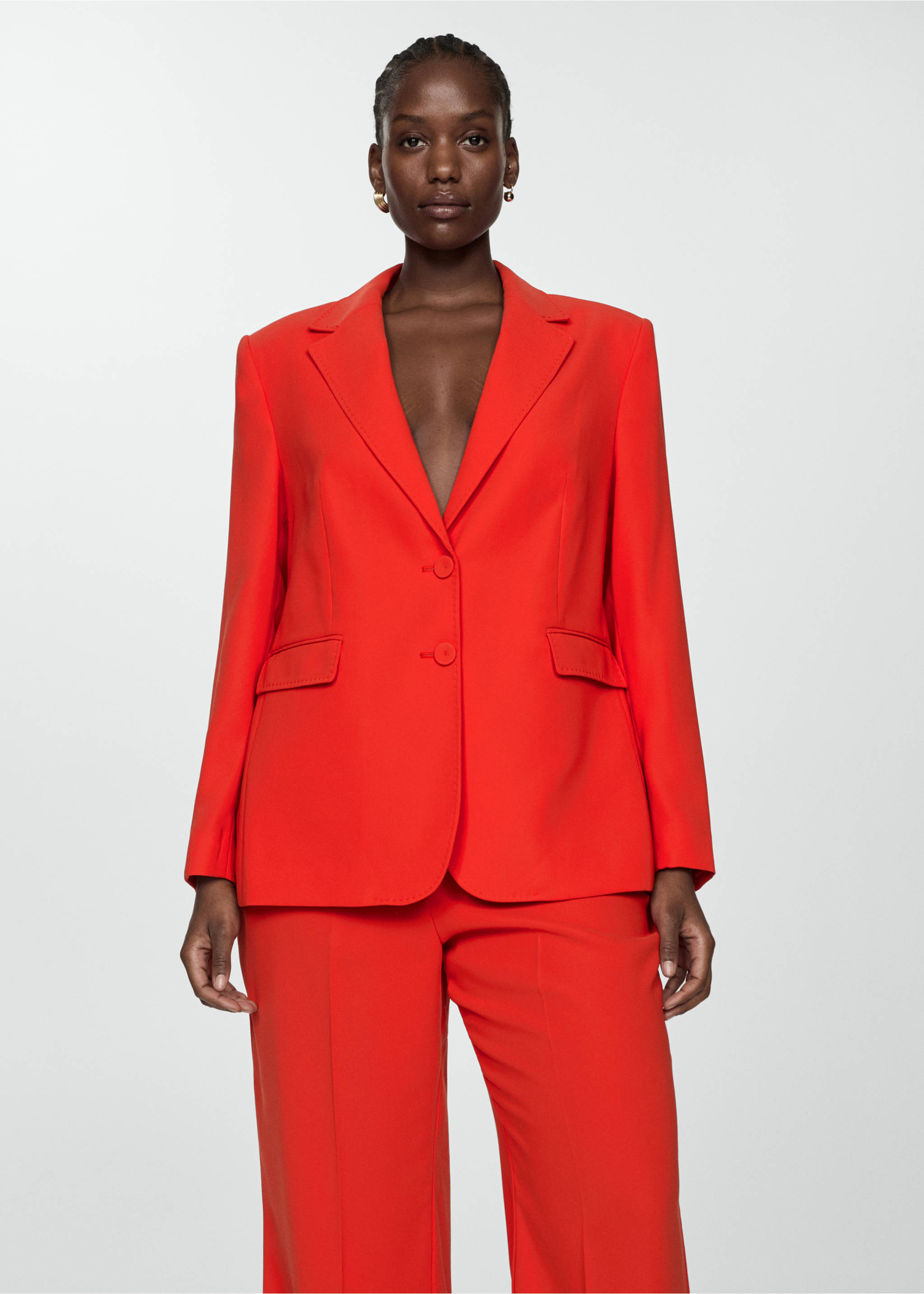 Straight-fit suit jacket - Details of the article 5, Coral Red. Ref: 67041009-00.