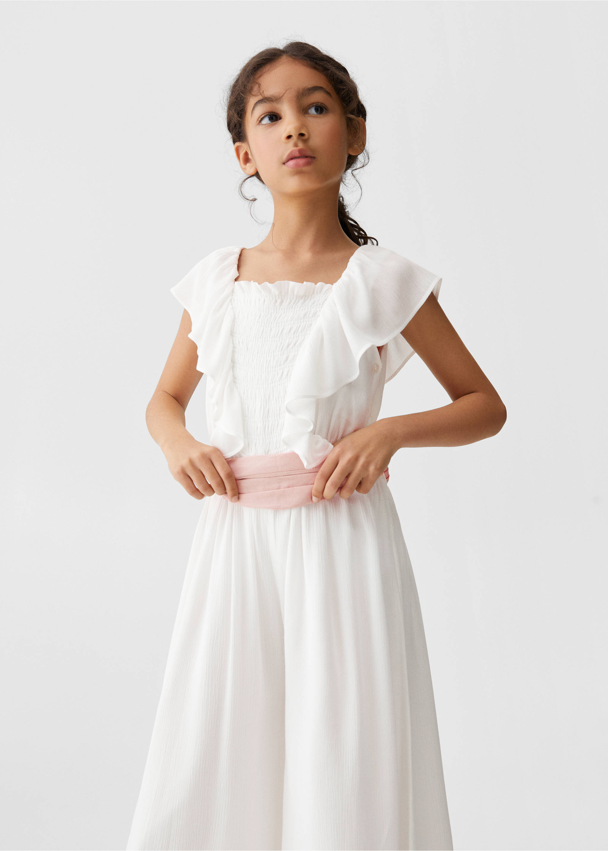Ruffled detail jumpsuit - Medium plane, White. Ref: 67043696-00.