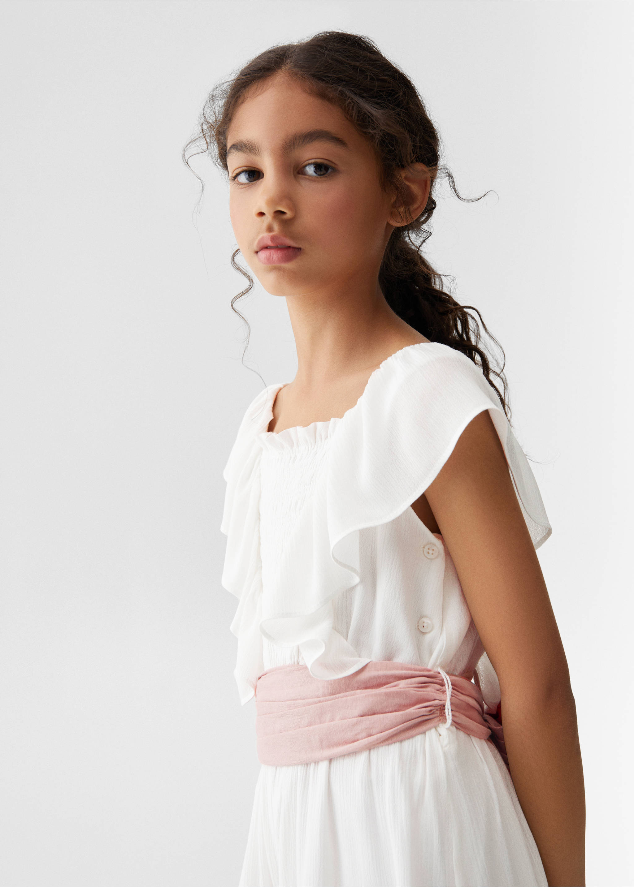 Ruffled detail jumpsuit - Details of the article 1, White. Ref: 67043696-00.