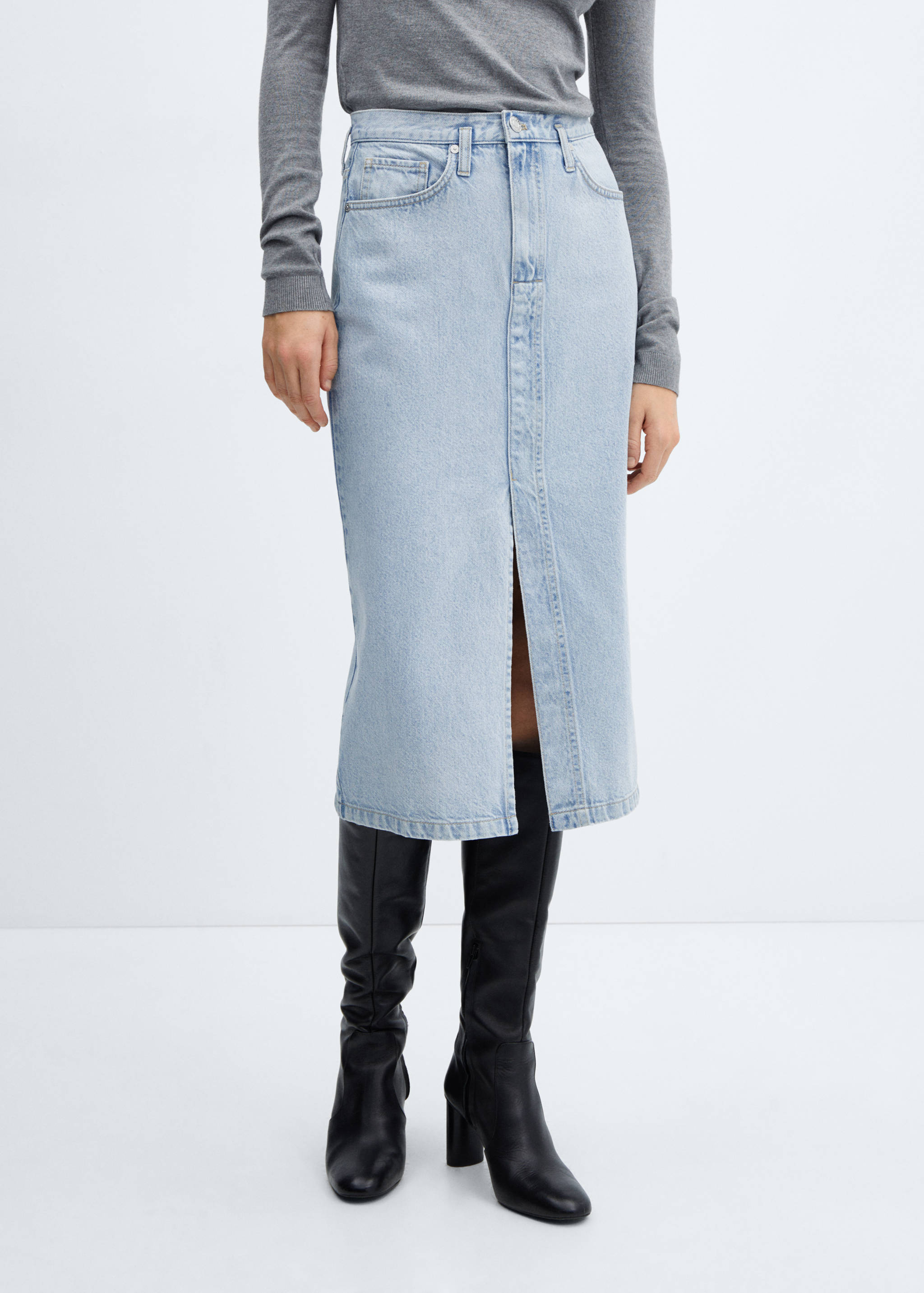 Denim midi-skirt - Medium plane