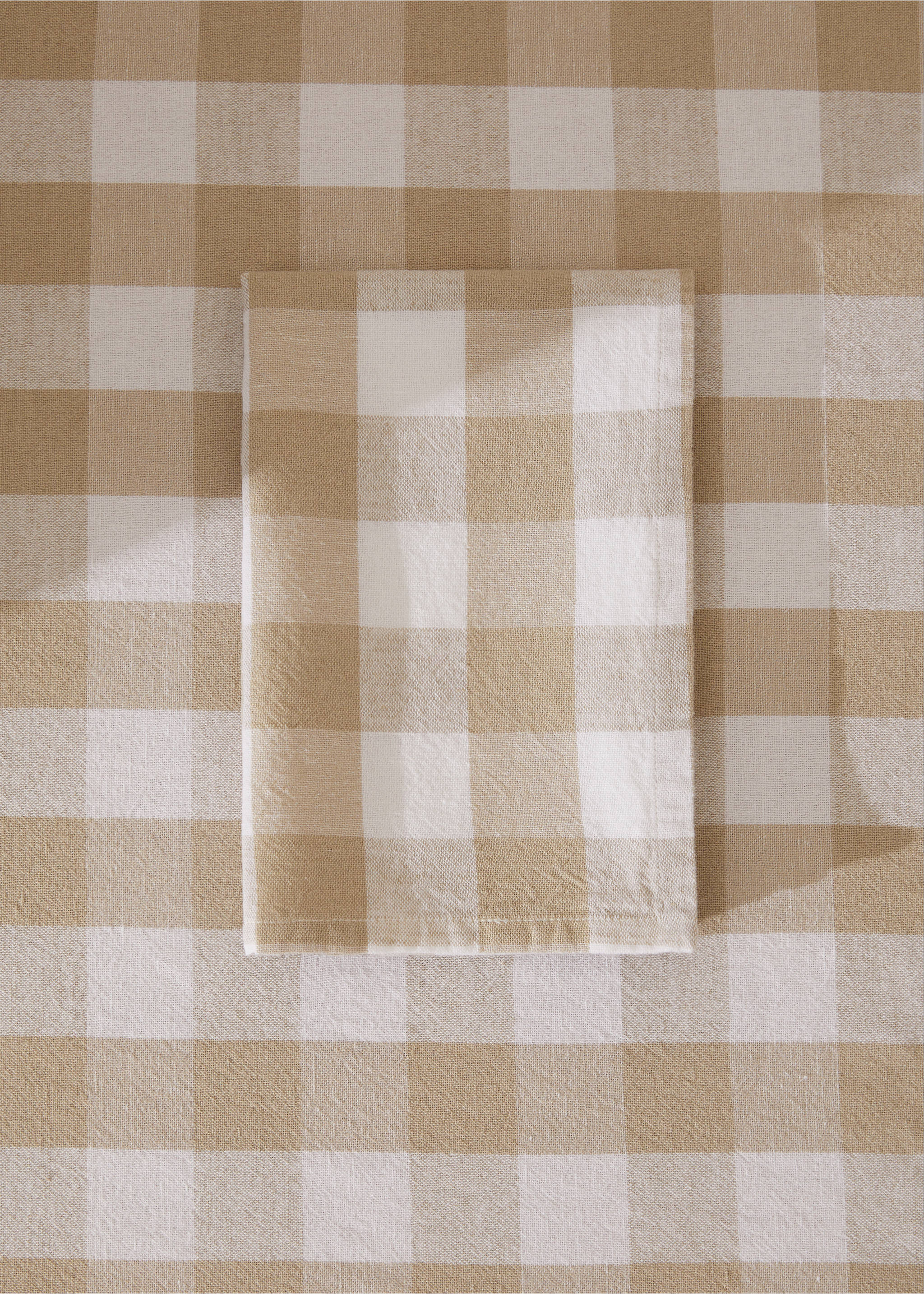 Cotton and linen check napkin - General plane, Beige. Ref: 67044038-00.
