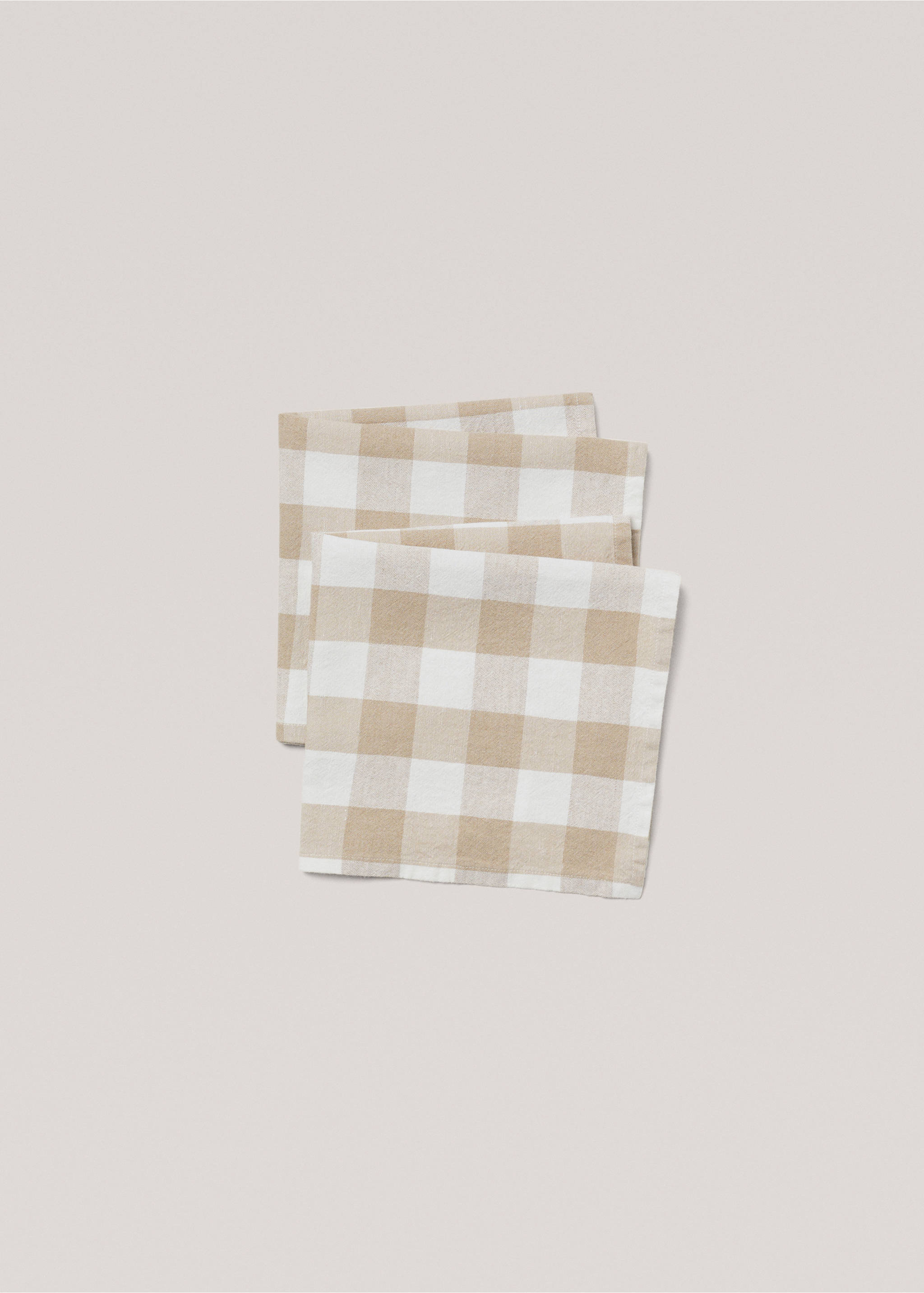 Cotton and linen check napkin - Details of the article 2, Beige. Ref: 67044038-00.