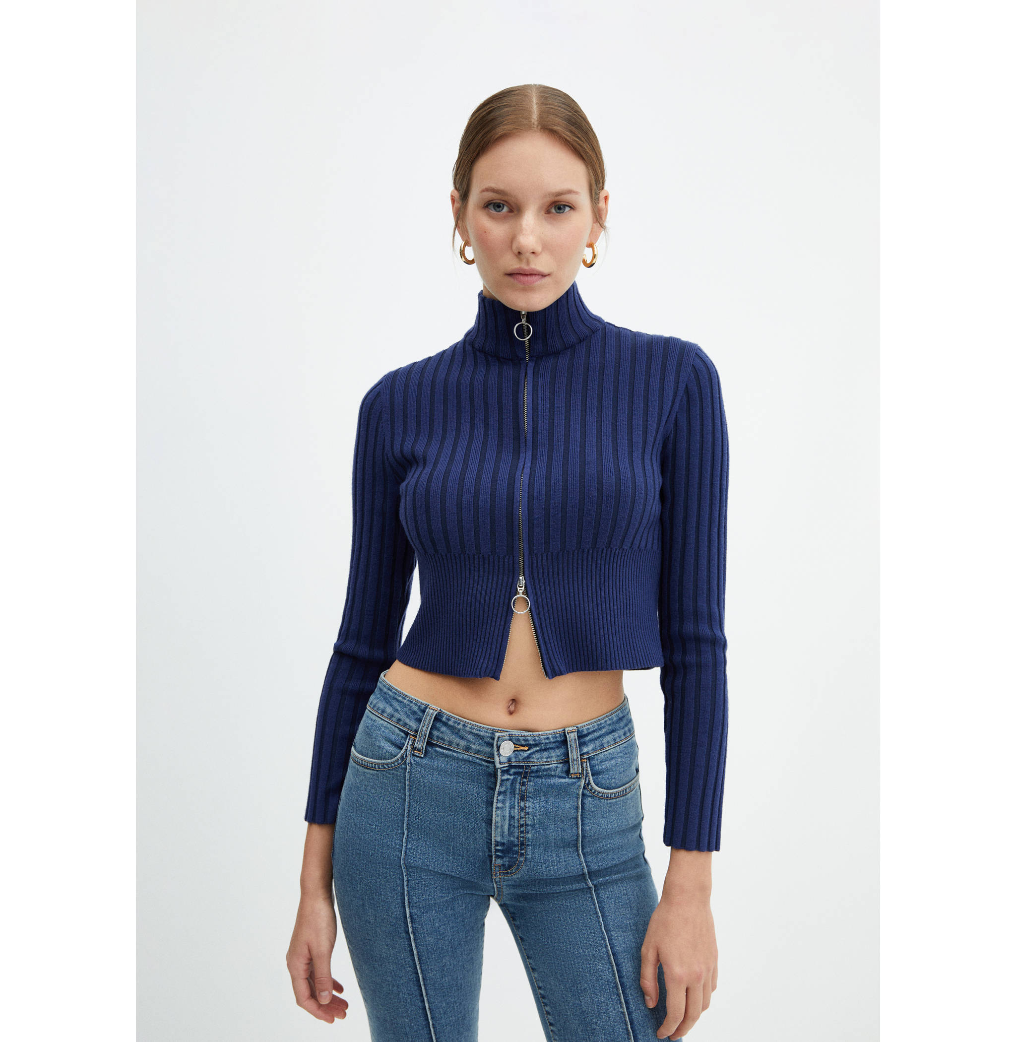 Crop-Cardigan mit Reißverschluss - Mittlere Ansicht