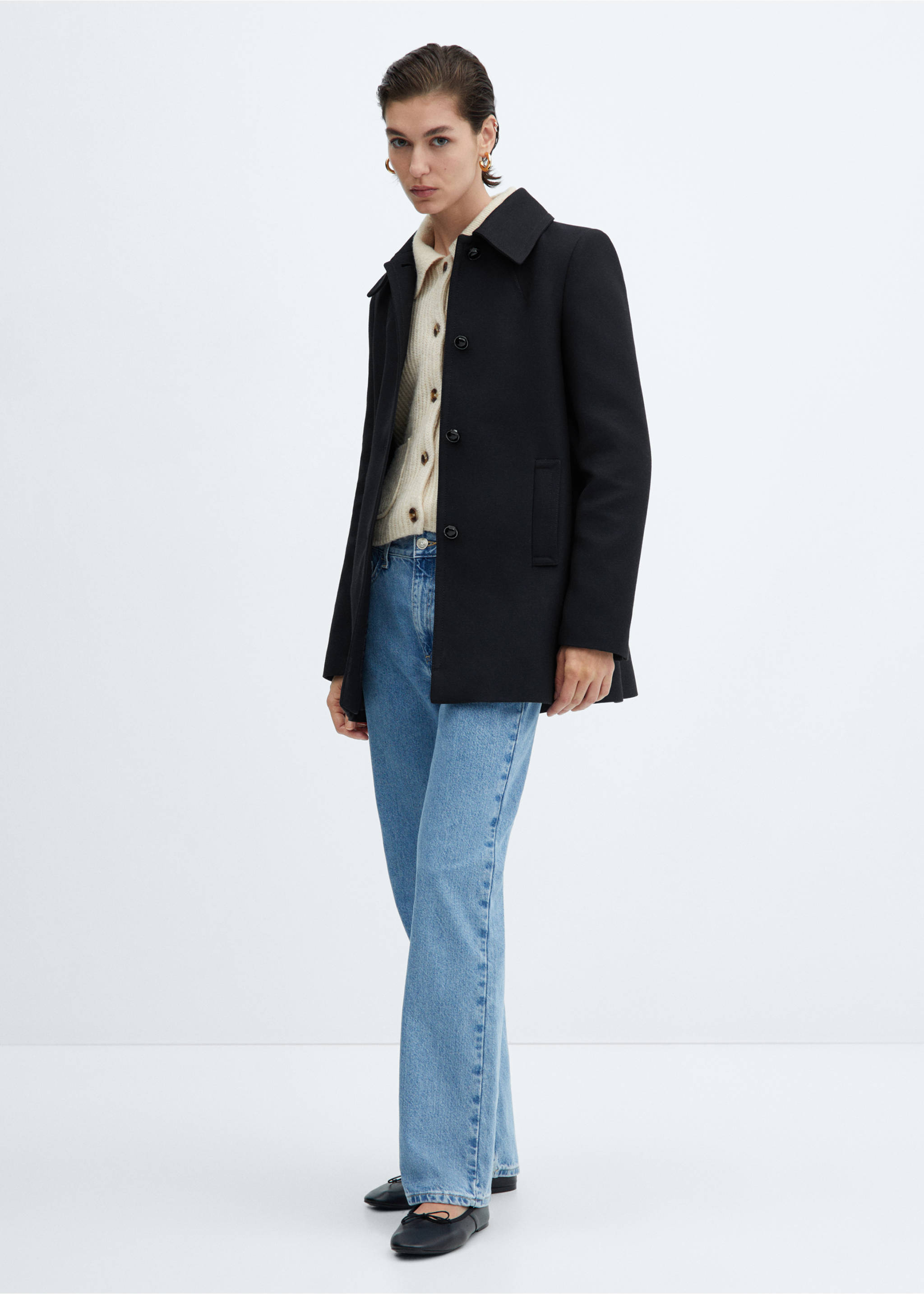 Gombos kabát ingnyakkal - Általános sík, Sötétkék. Ref: 67044068-00.