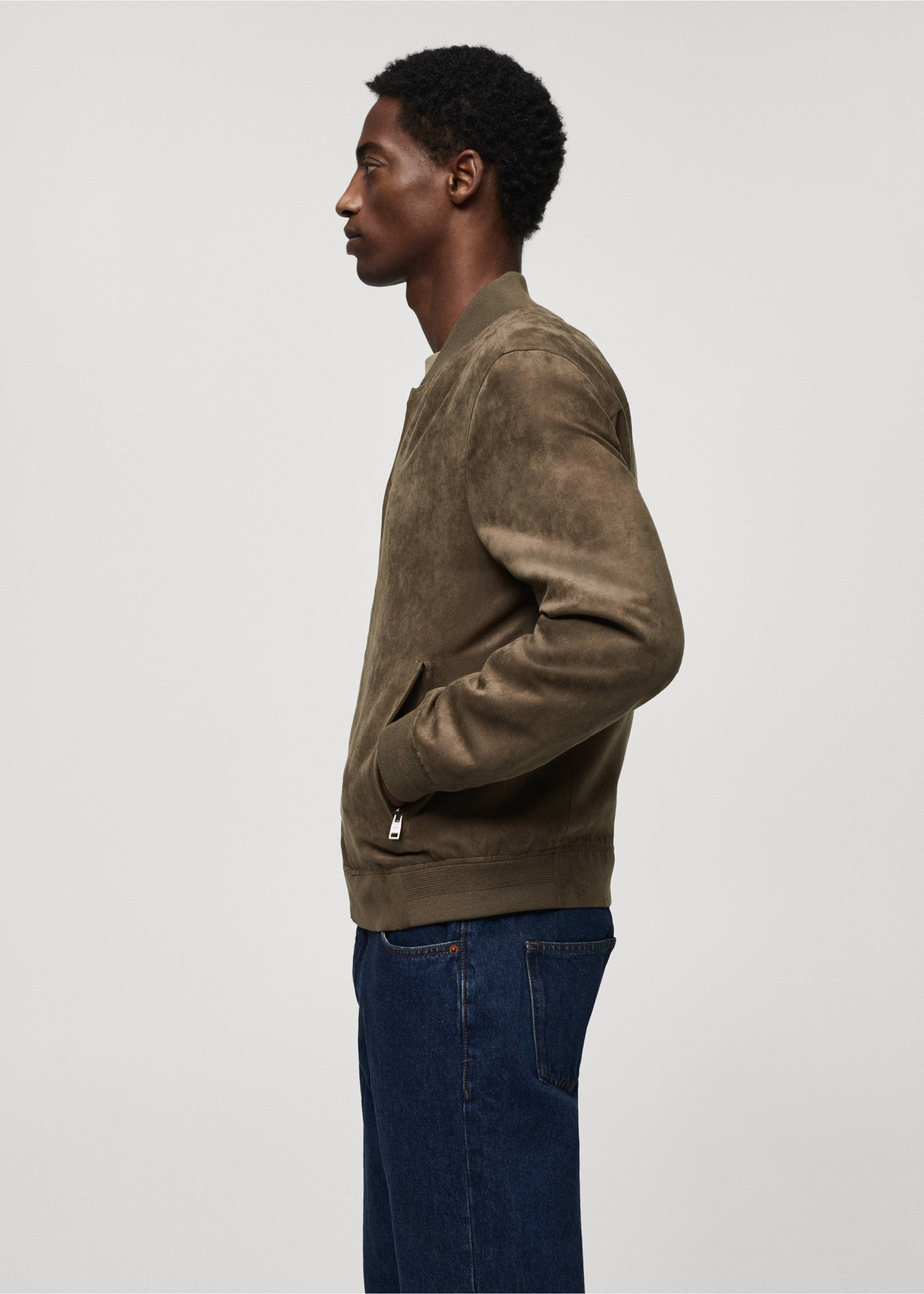 Suede-effect bomber jacket - Details of the article 2, Medium Brown. Ref: 67044439-00.