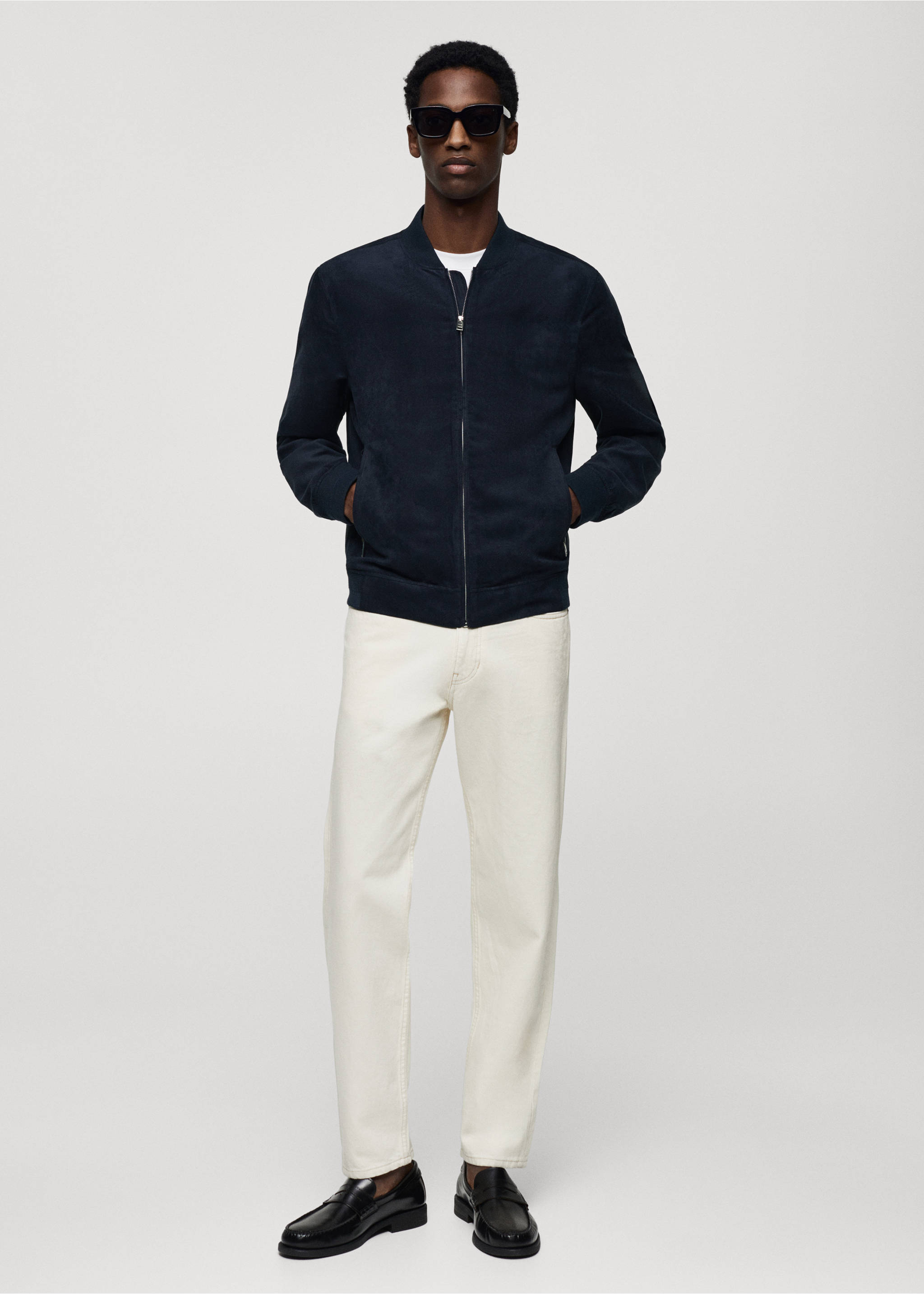 Suede-effect bomber jacket - General plane, Dark Navy. Ref: 67044439-00.