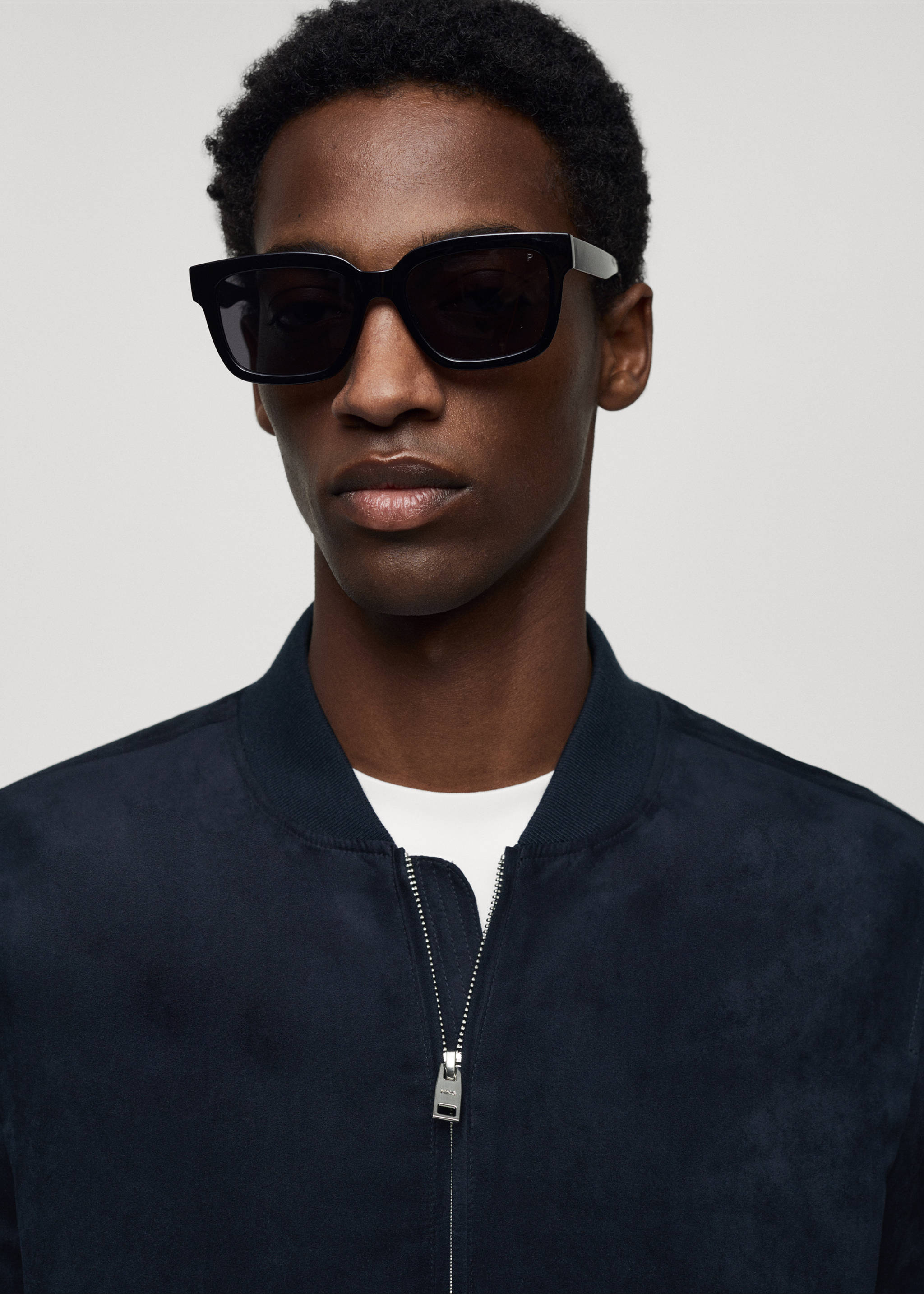 Suede-effect bomber jacket - Details of the article 1, Dark Navy. Ref: 67044439-00.