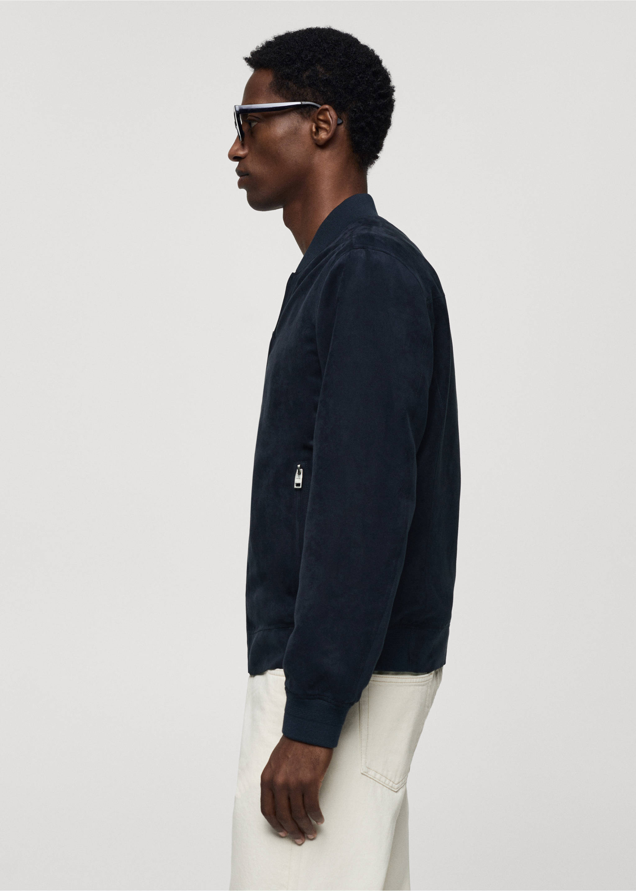 Suede-effect bomber jacket - Details of the article 2, Dark Navy. Ref: 67044439-00.