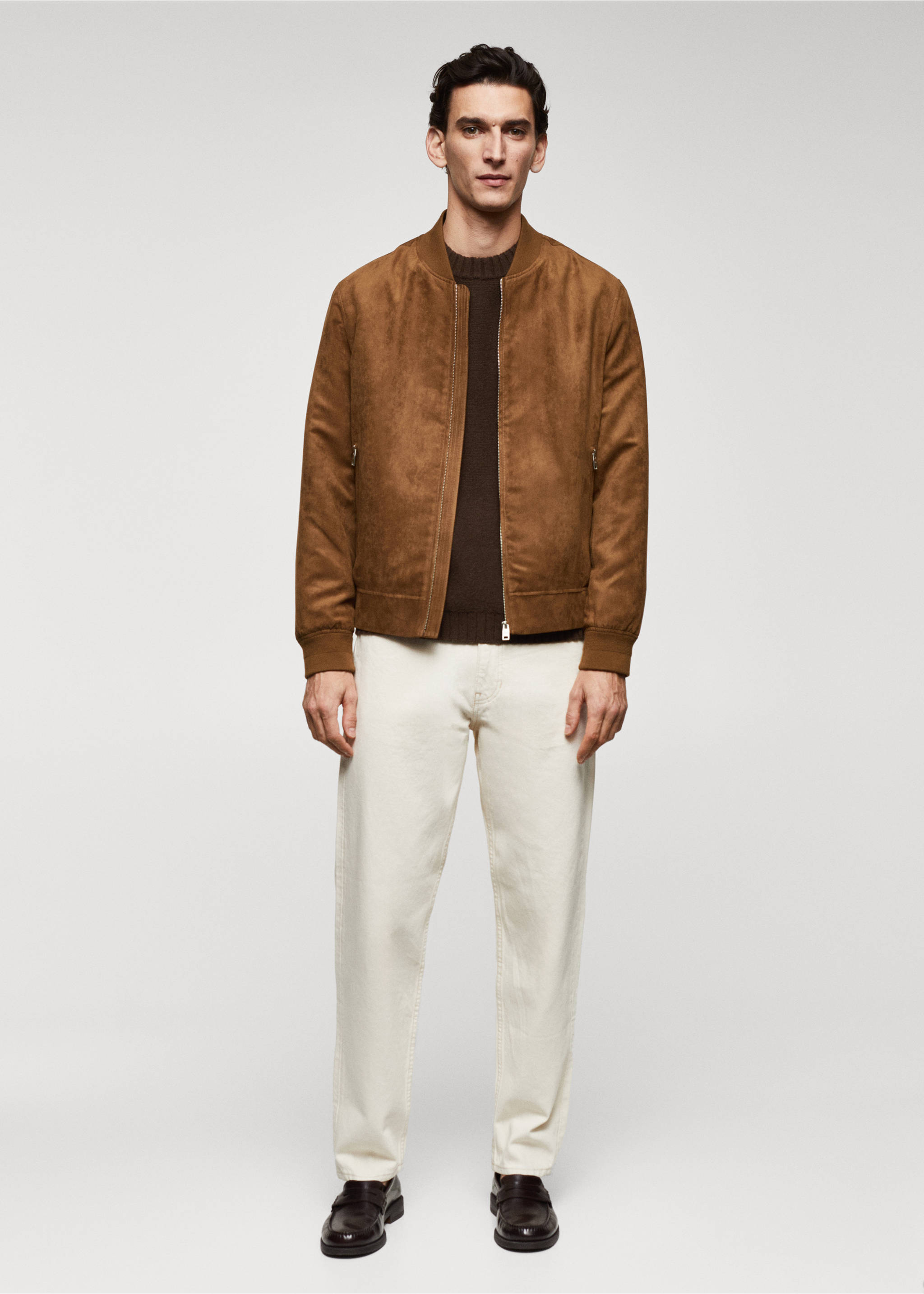 Blouson bomber imitation daim - Plan général, Cognac. Ref: 67044439-00.