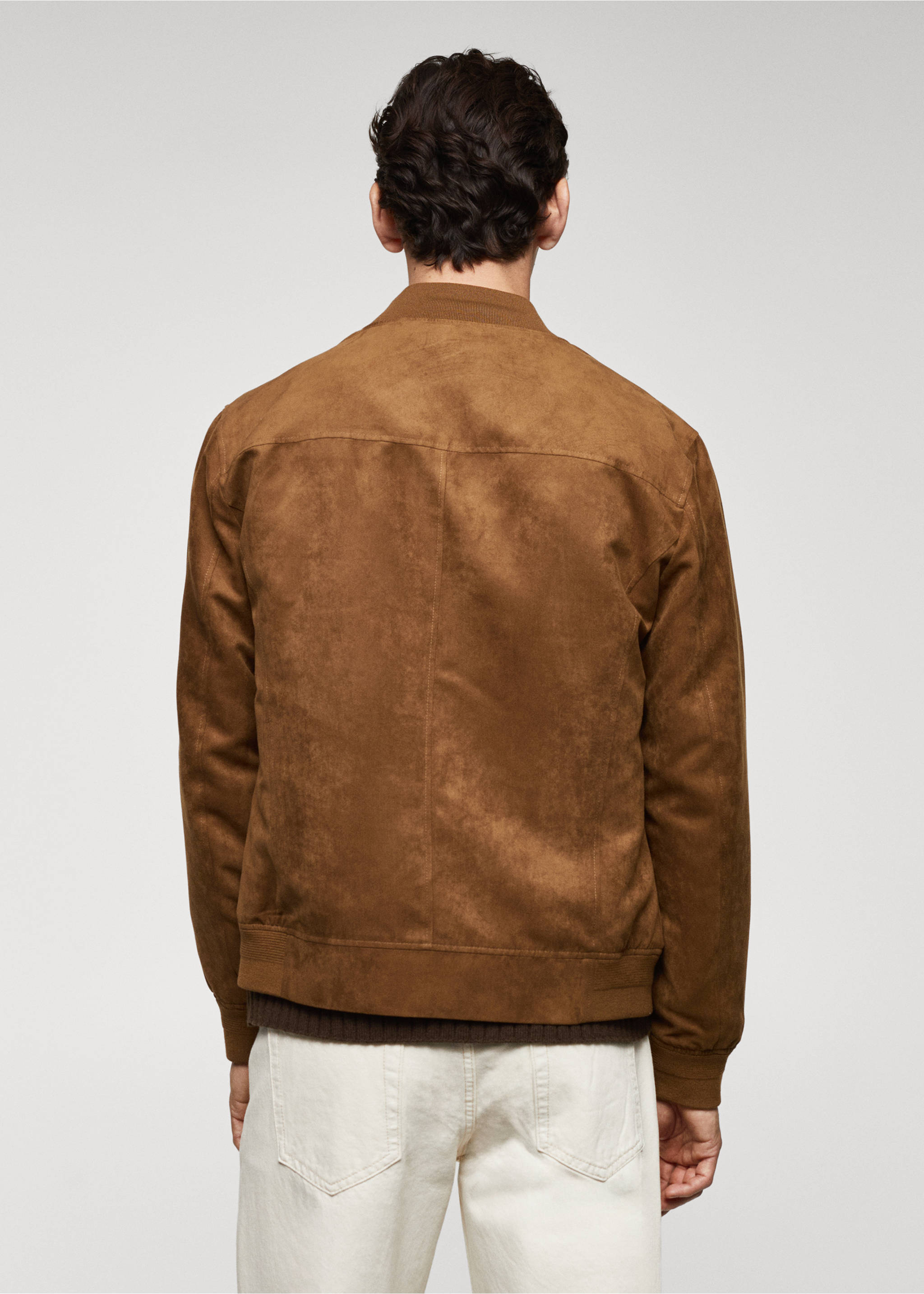 Blouson bomber imitation daim - Verso de l’article, Cognac. Ref: 67044439-00.