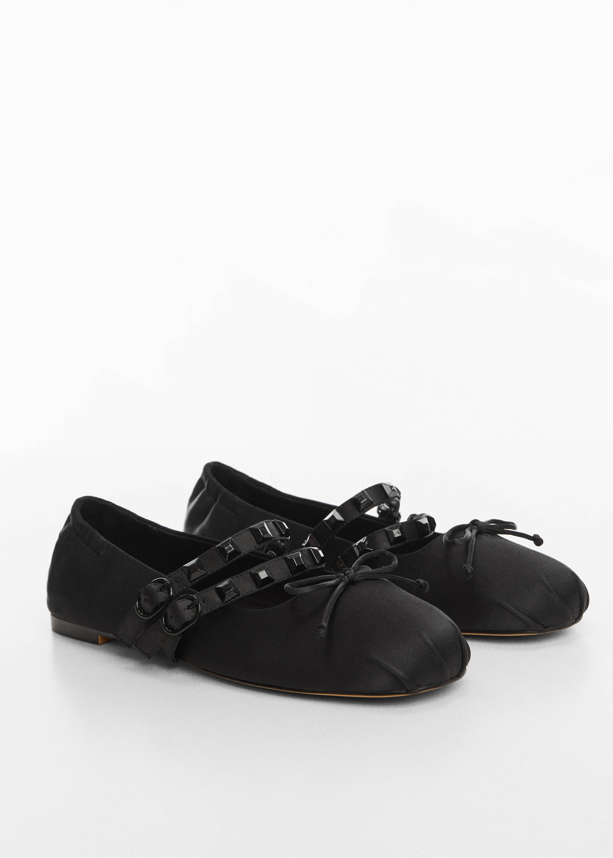 Satin ballet flats with studs - Medium plane, Black. Ref: 67044448-00.