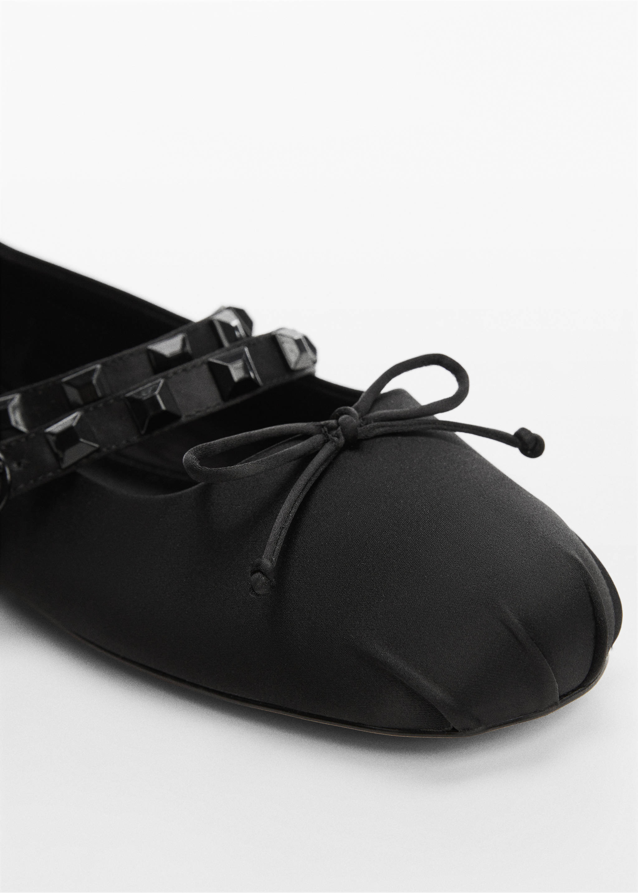 Satin ballet flats with studs - Details of the article 2, Black. Ref: 67044448-00.