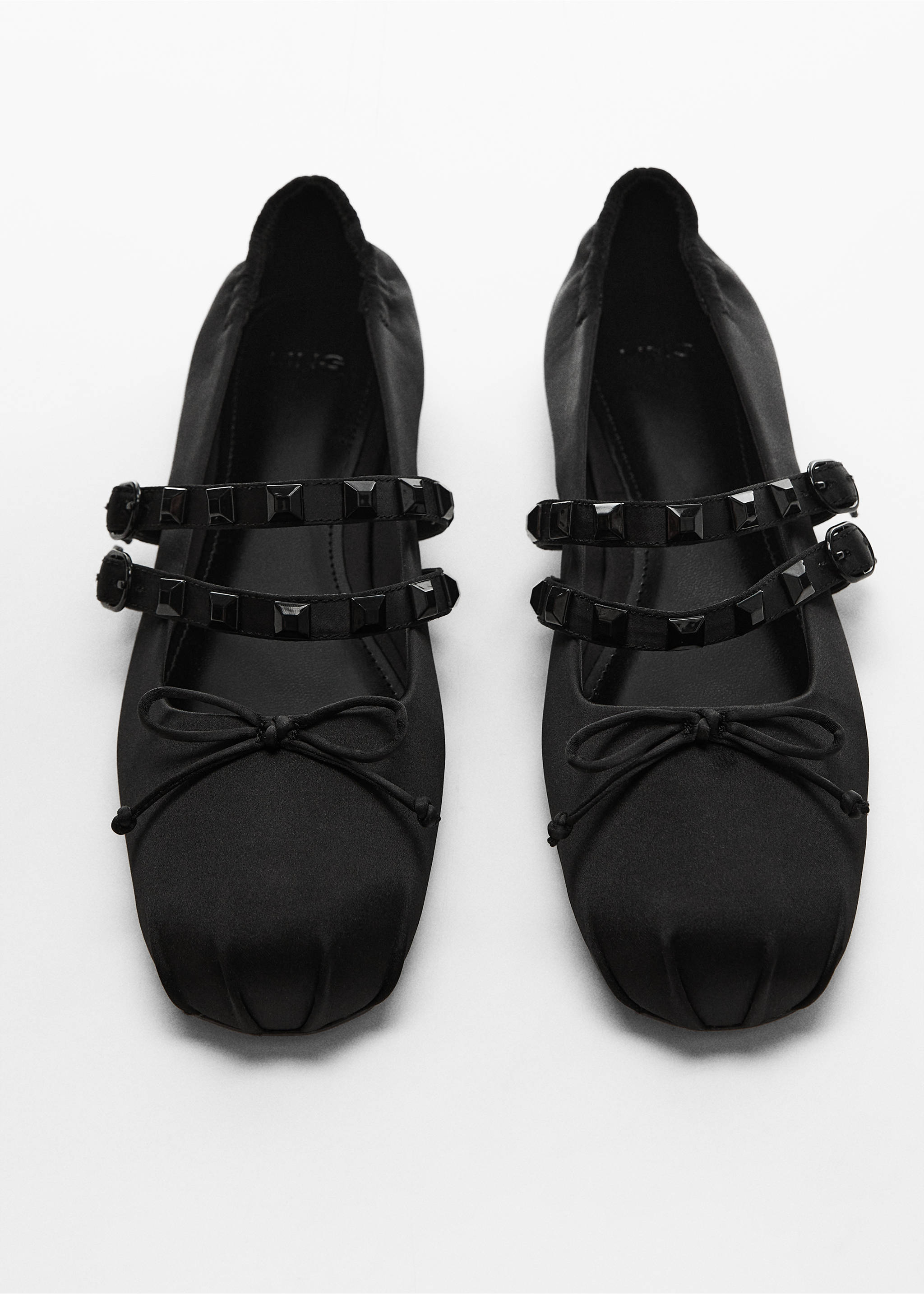 Satin ballet flats with studs - Details of the article 5, Black. Ref: 67044448-00.