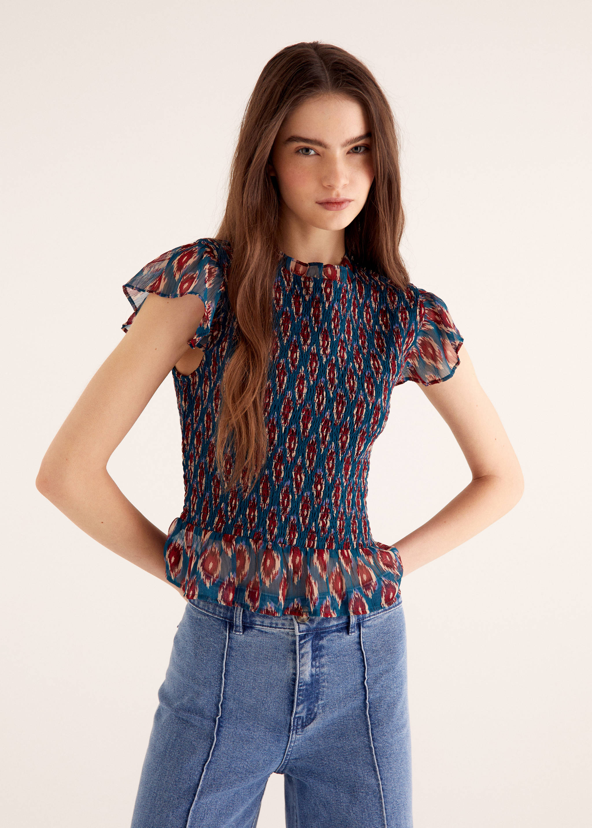 Blusa enrugada de manga com folho - Pormenor do artigo 5