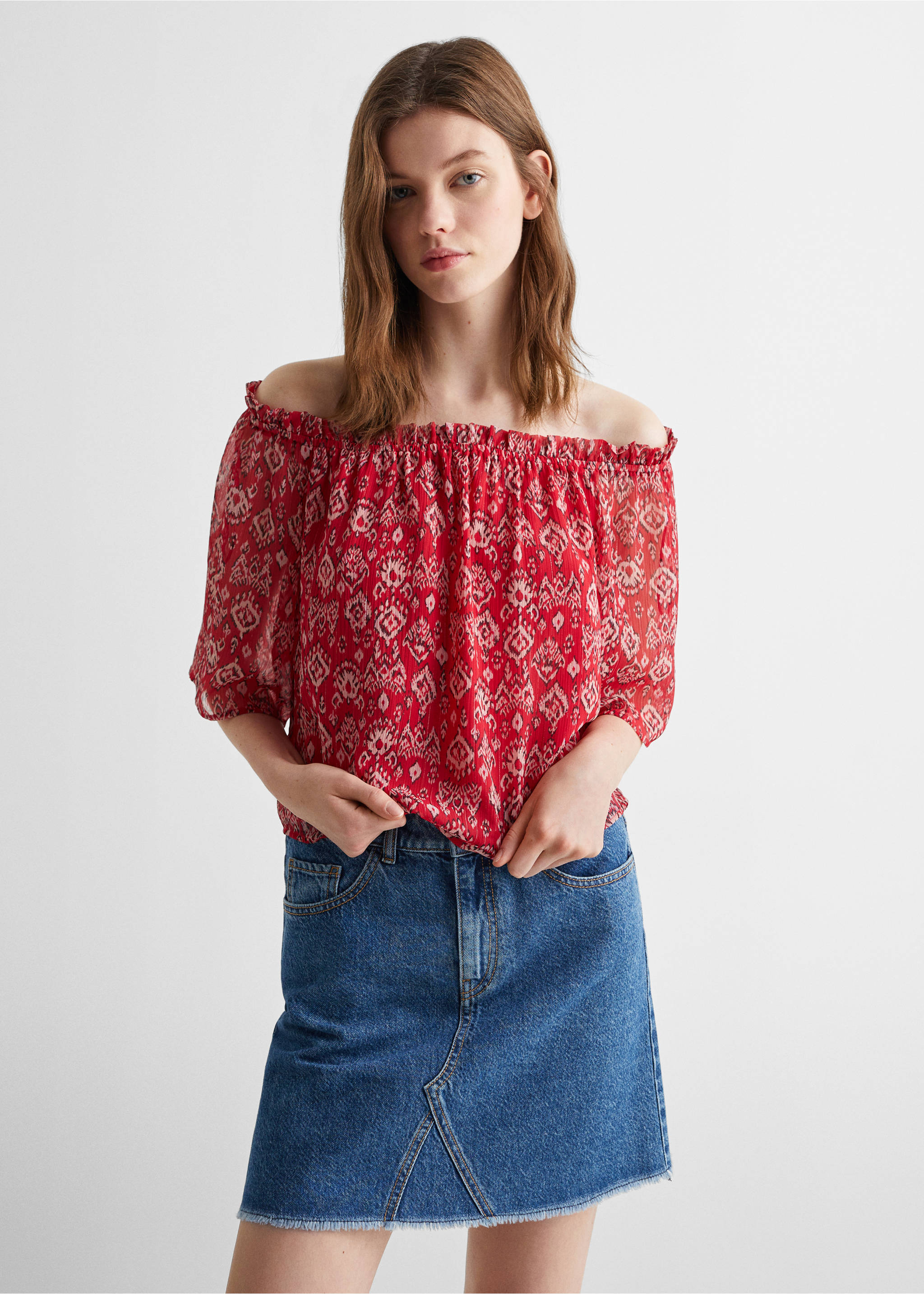 Bluse med bare skuldre - Halvtotal bildeutsnitt, Rød. Ref: 67044471-00.