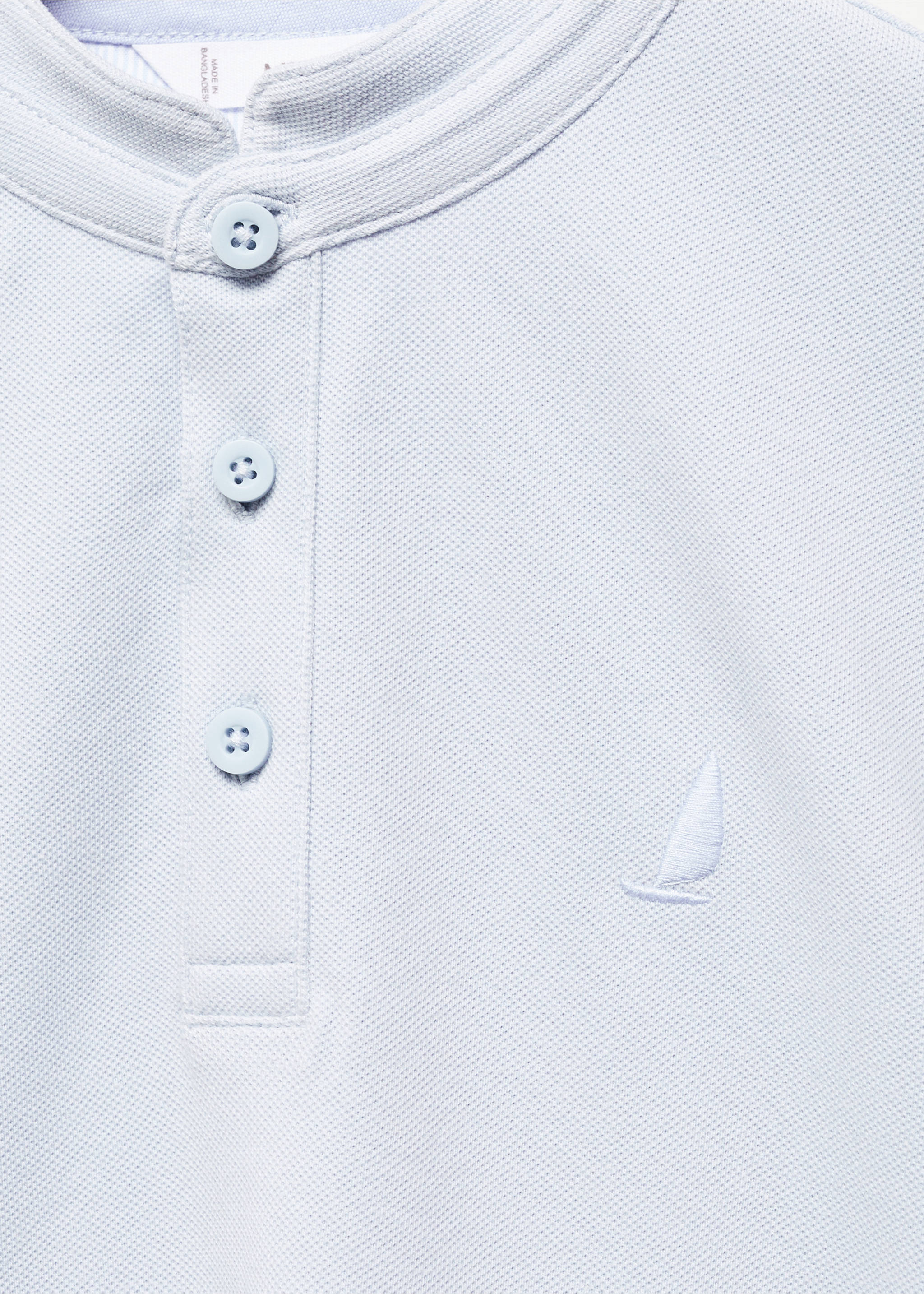 Mao collar cotton polo - Details of the article 8, Sky Blue. Ref: 67045138-00.